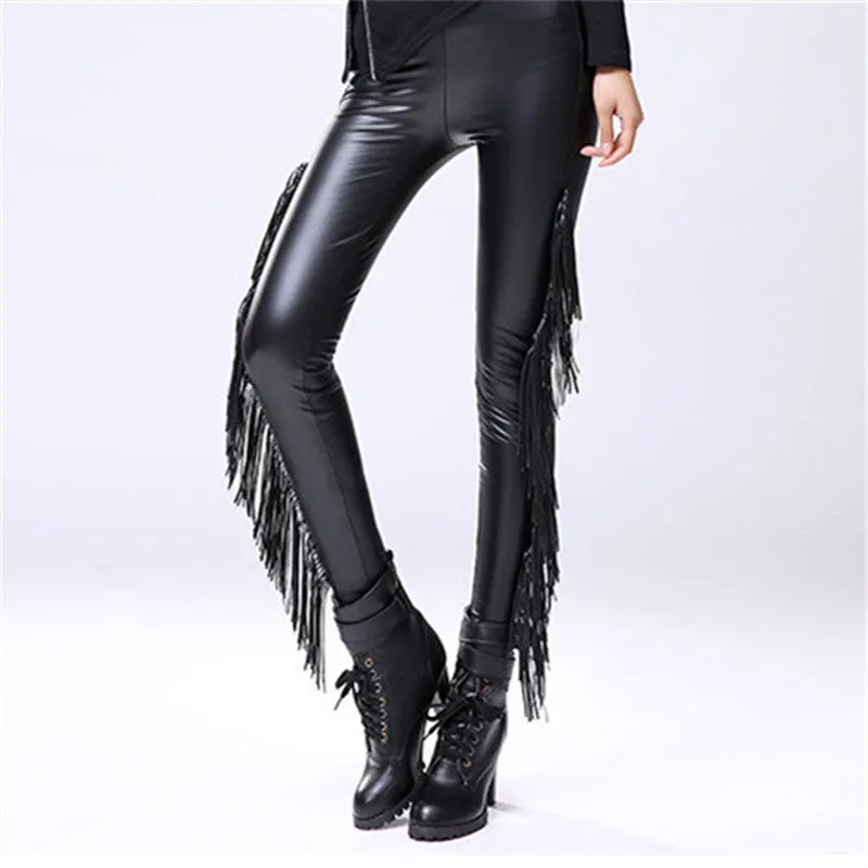 Plus Size Women's Leggings - Autumn Winter New Arrival High Quality Ankle Leggings with Mid Leather Design - Style 71895 SM6