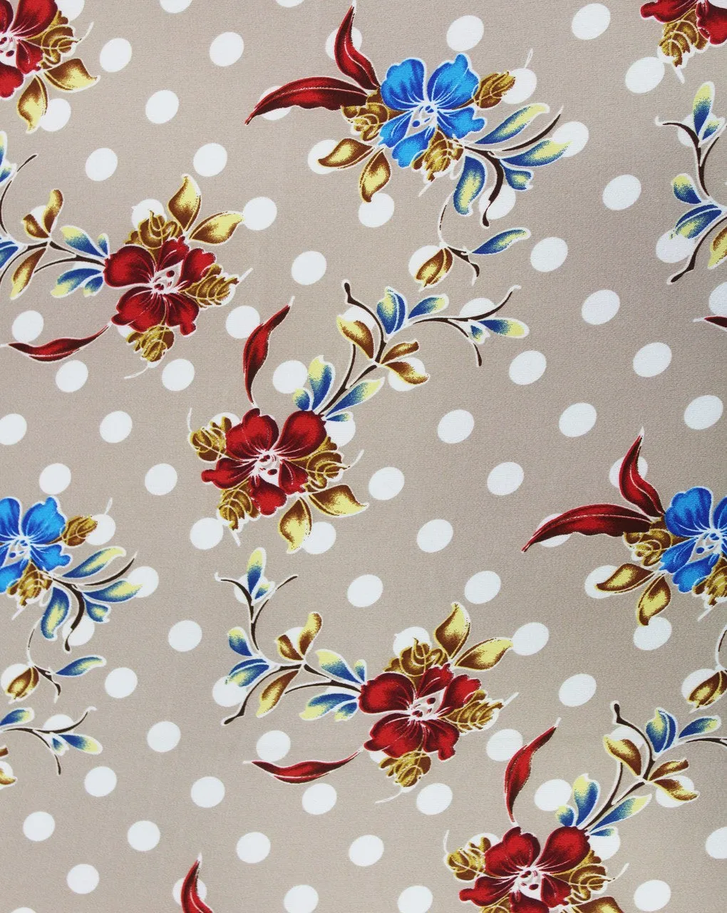 Polyester bubble crepe fabric in dark cream with multicolor floral print