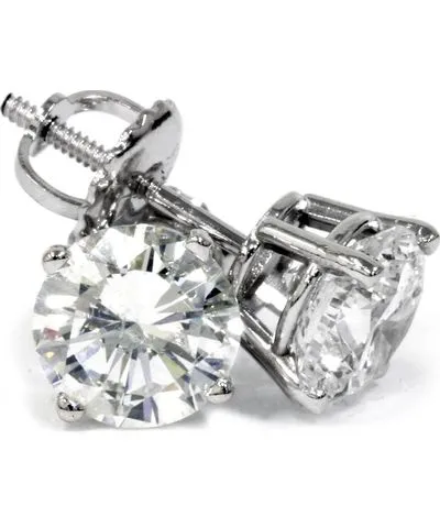 Pompeii3 2 Ct T. W. Certified Natural Round Diamond Studs With Screw Backs 14k White Gold