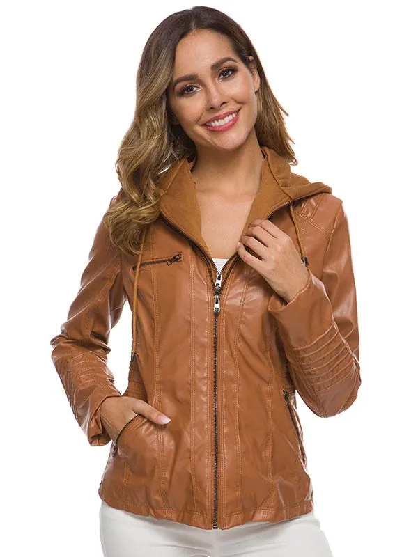 PU Hooded Spring Women's Outerwear Jacket 2024