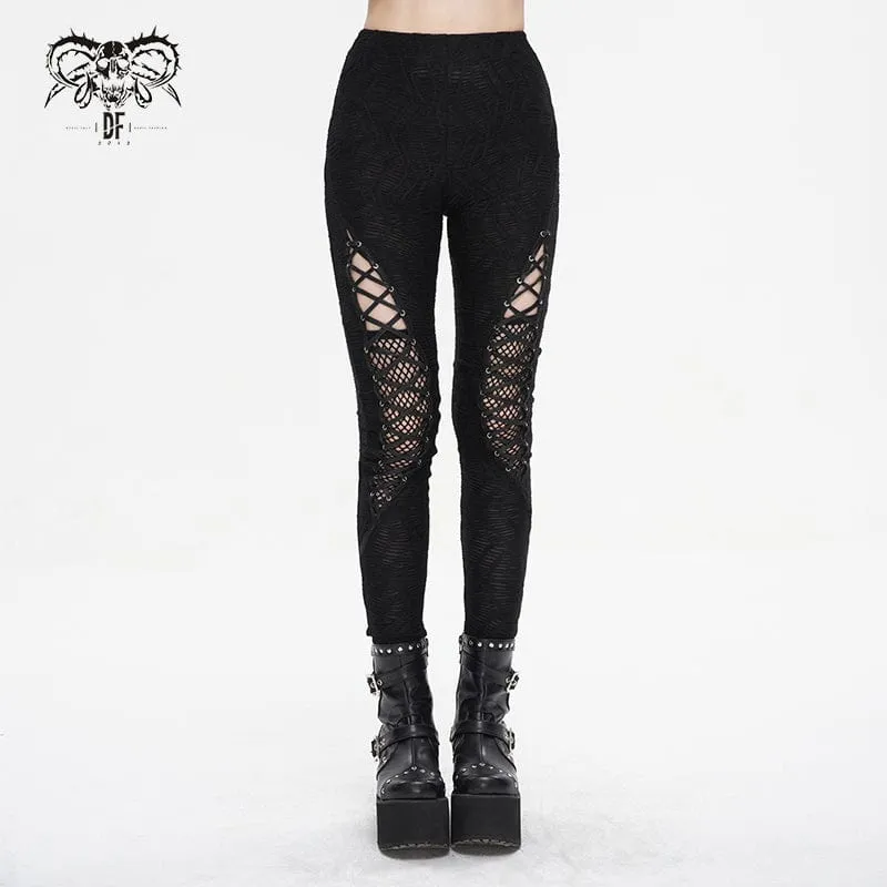 Punk Mesh Strappy Leggings Women's Ruched Splice.