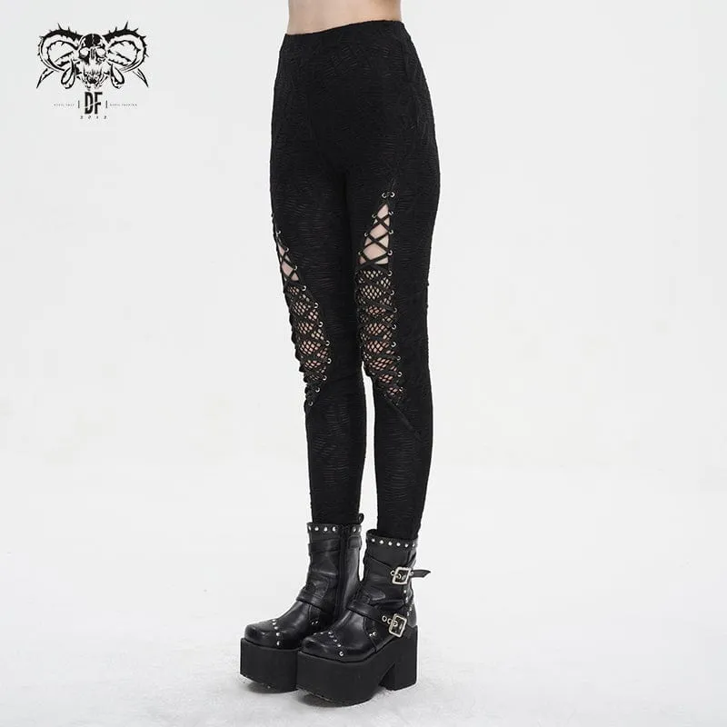 Punk Mesh Strappy Leggings Women's Ruched Splice.