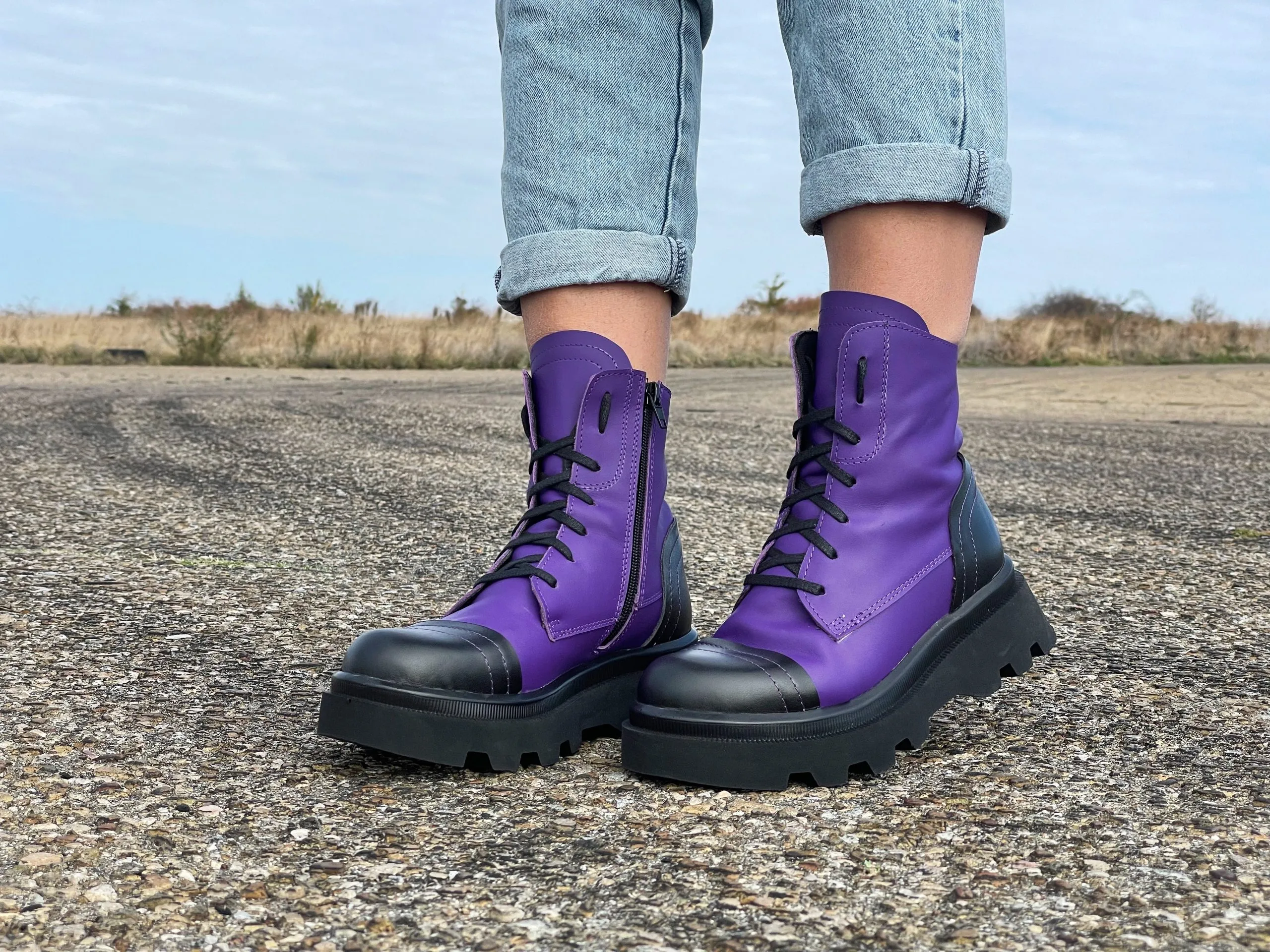 Purple Women's Genuine Leather Boots, Extravagant Winter Boots