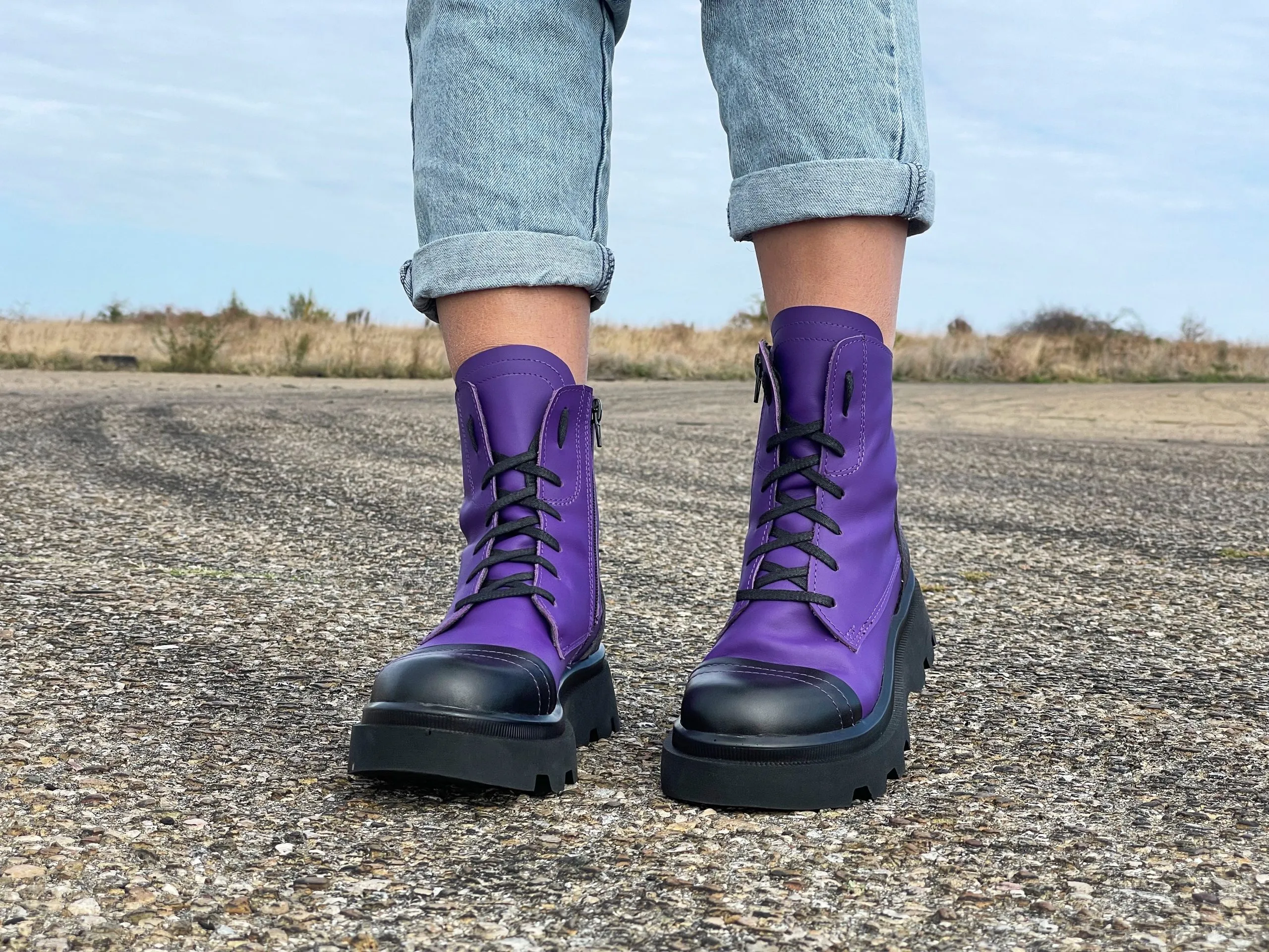 Purple Women's Genuine Leather Boots, Extravagant Winter Boots