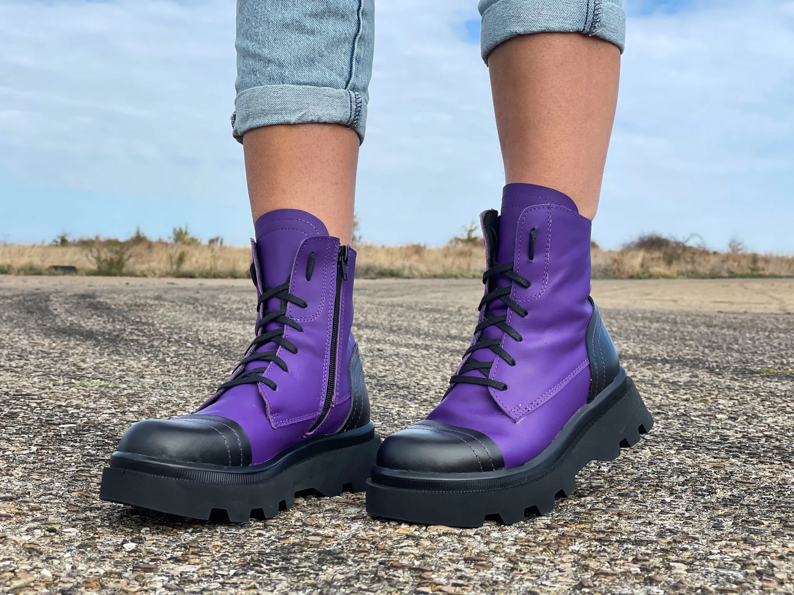 Purple Women's Genuine Leather Boots, Extravagant Winter Boots