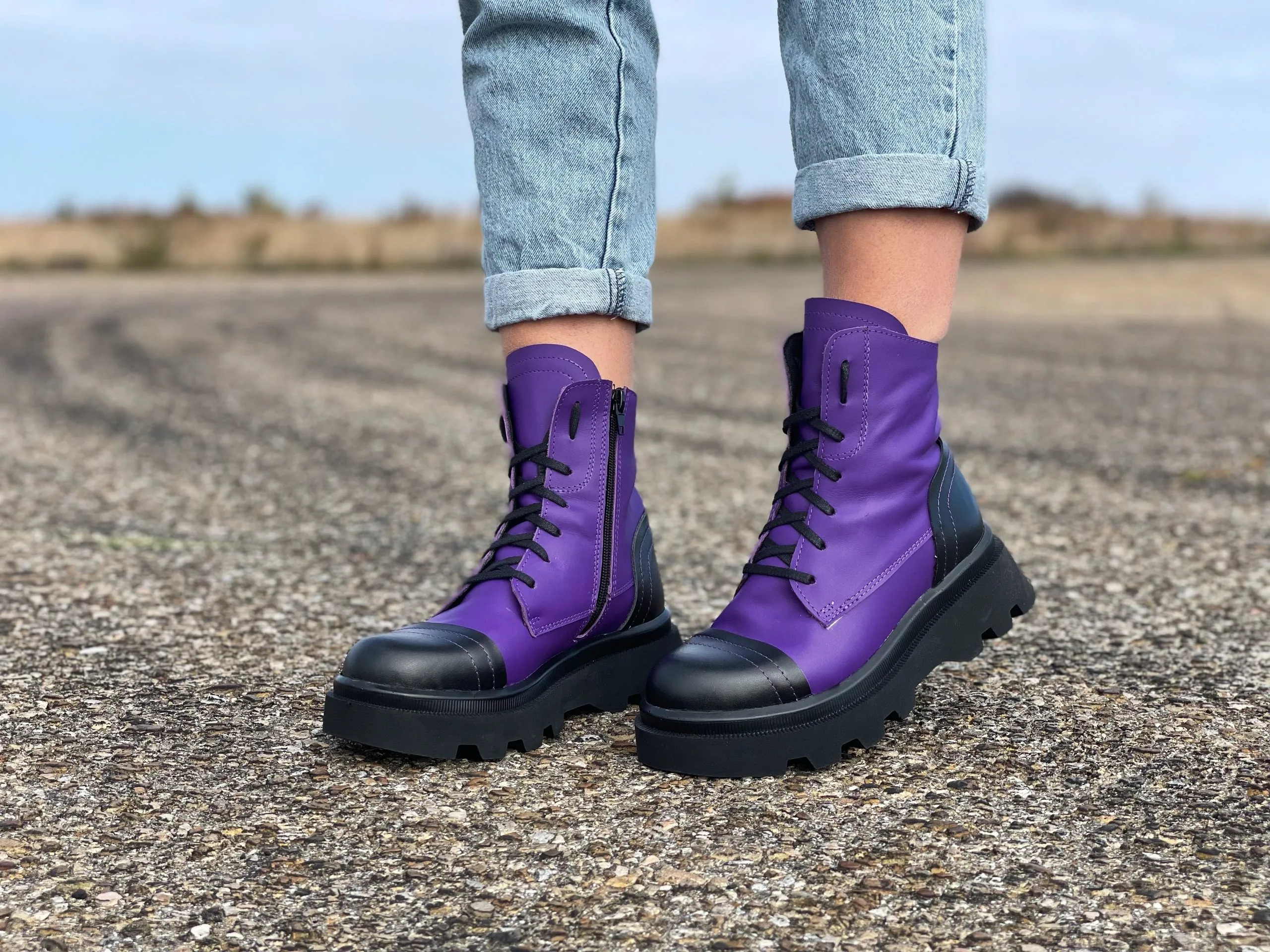 Purple Women's Genuine Leather Boots, Extravagant Winter Boots