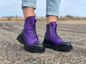 Purple Women's Genuine Leather Boots, Extravagant Winter Boots