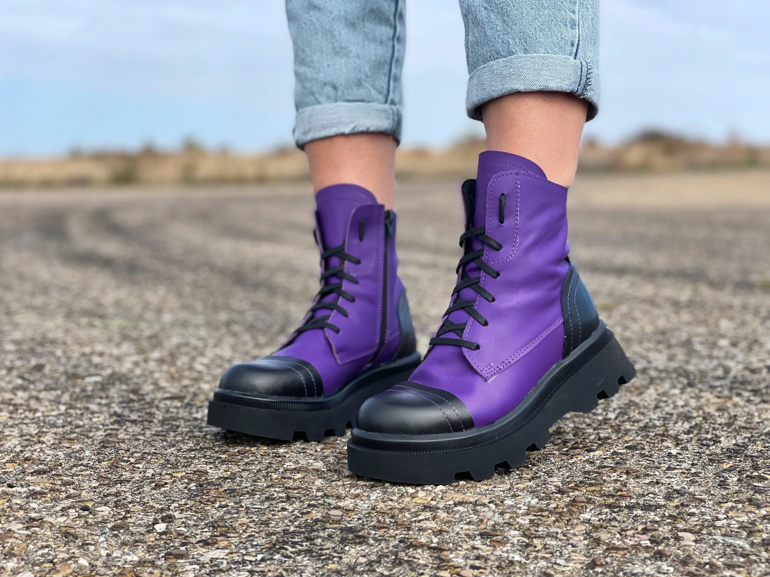 Purple Women's Genuine Leather Boots, Extravagant Winter Boots