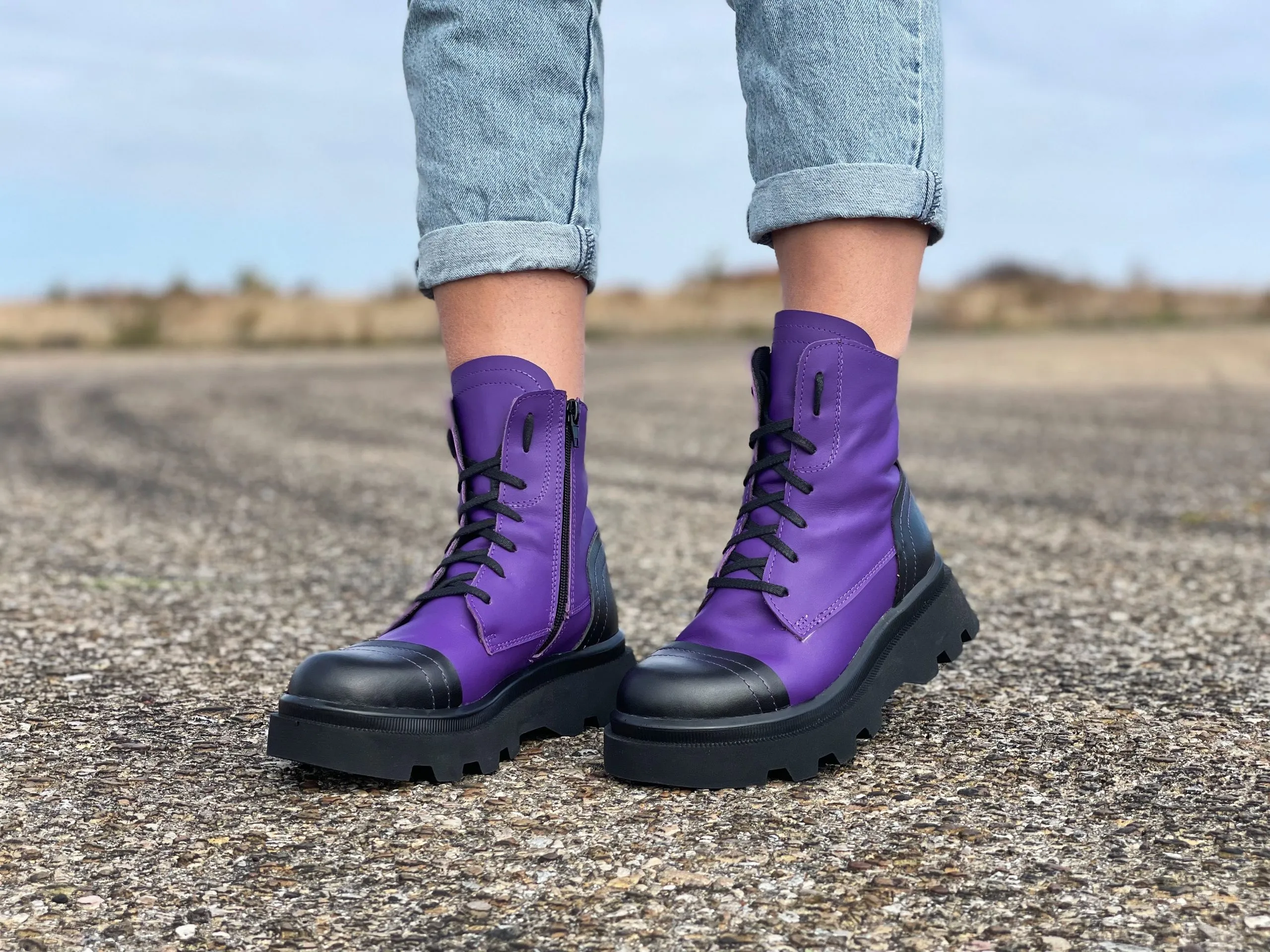 Purple Women's Genuine Leather Boots, Extravagant Winter Boots