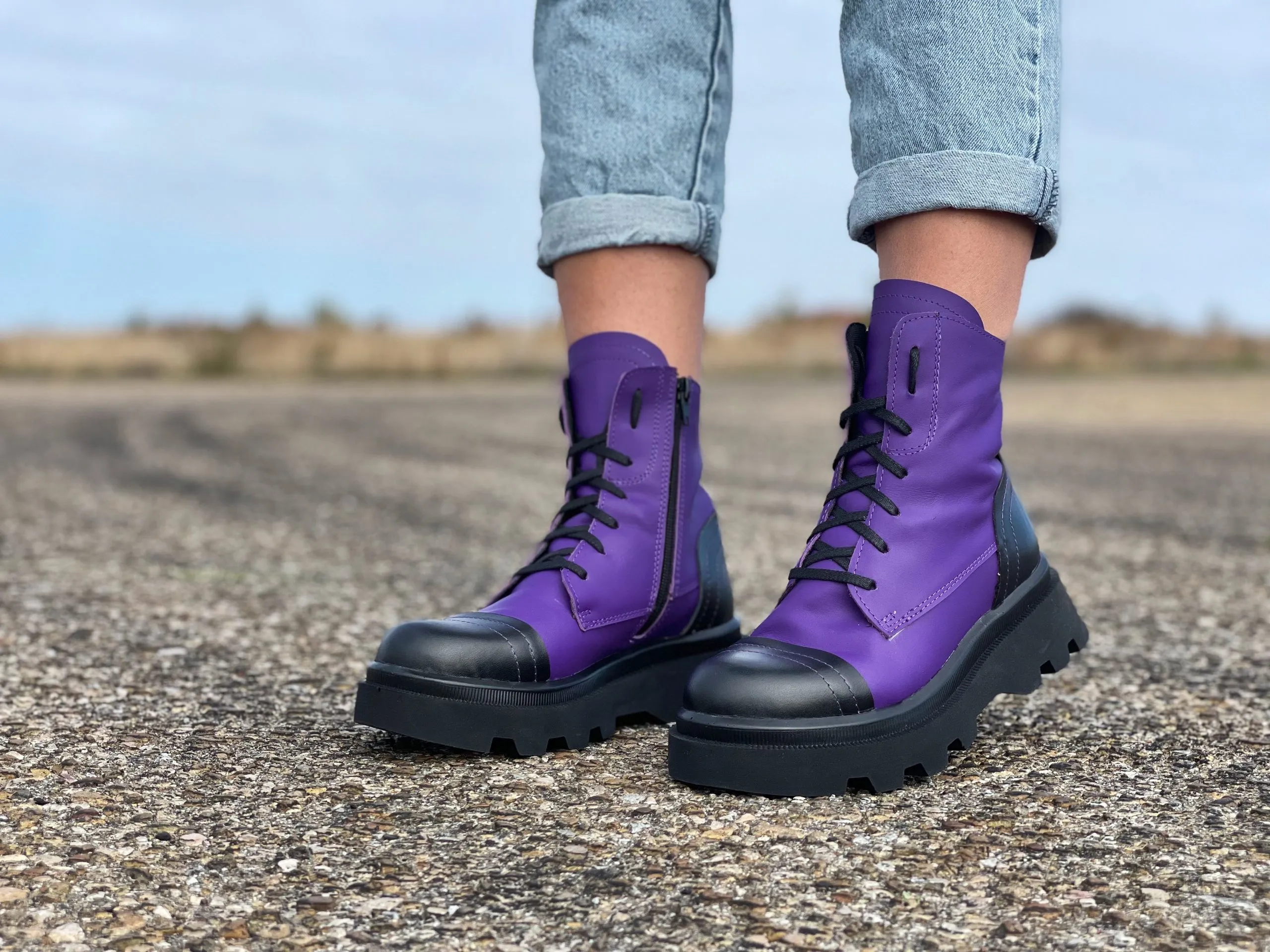 Purple Women's Genuine Leather Boots, Extravagant Winter Boots