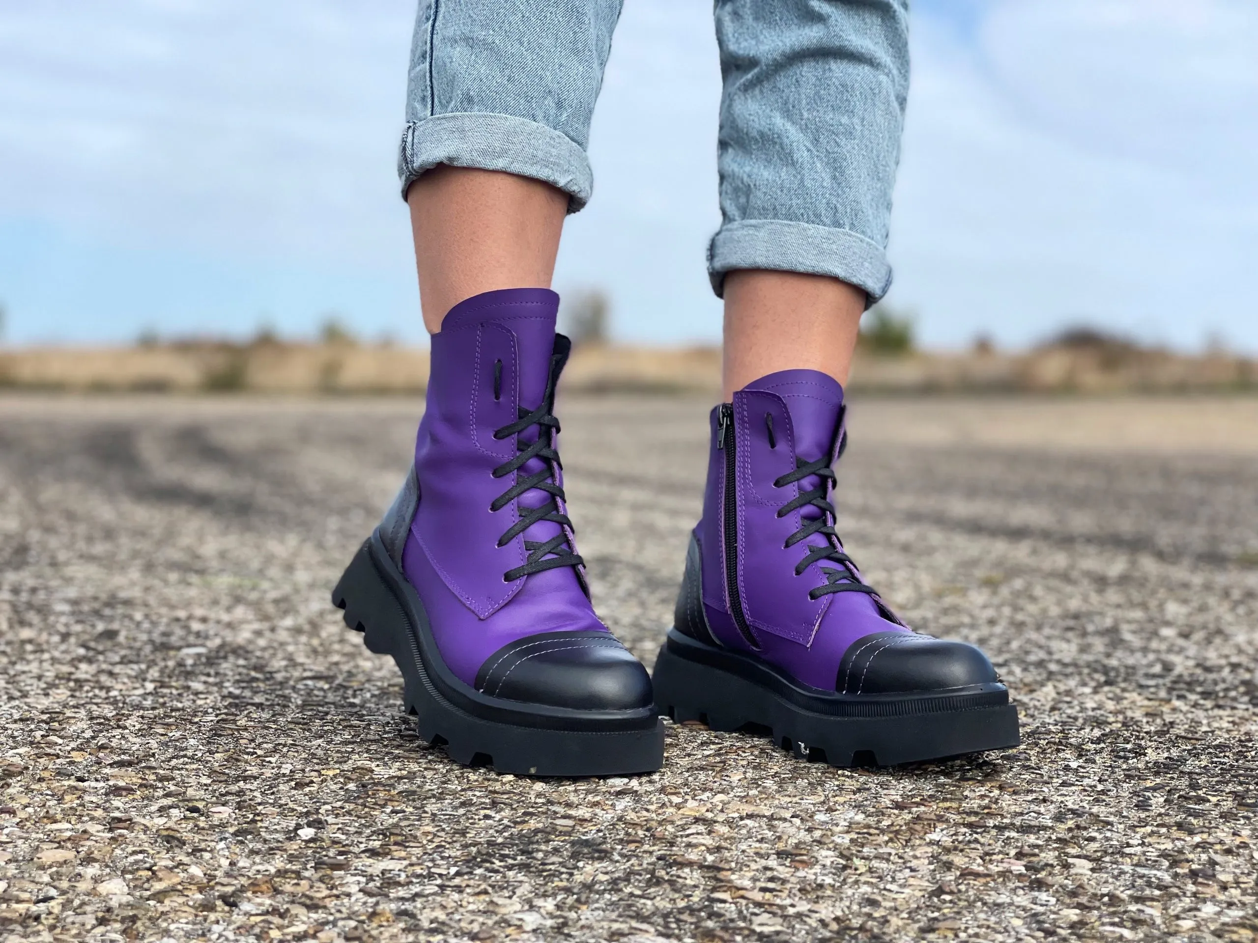 Purple Women's Genuine Leather Boots, Extravagant Winter Boots