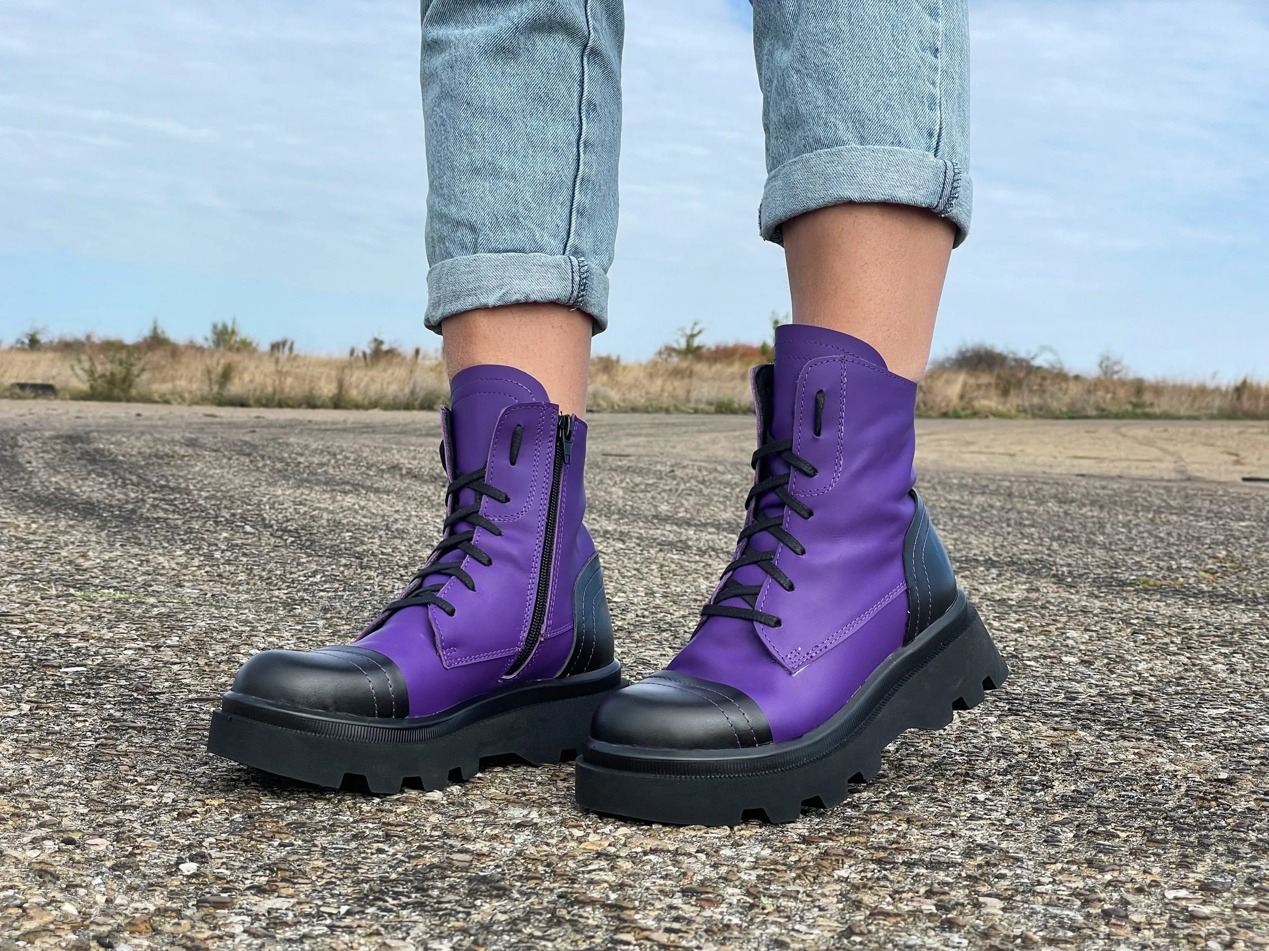 Purple Women's Genuine Leather Boots, Extravagant Winter Boots