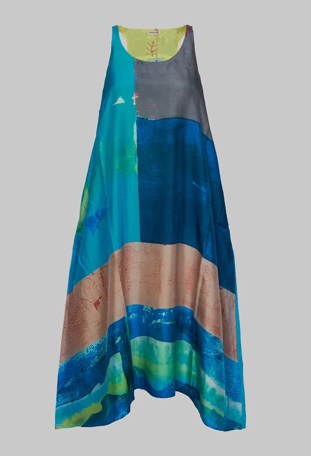 Racer Back Silk Dress with Vibrant Blue Print