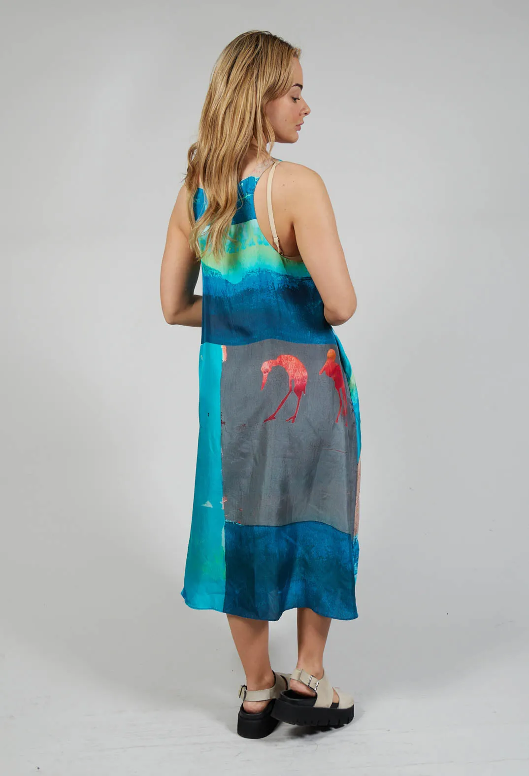 Racer Back Silk Dress with Vibrant Blue Print