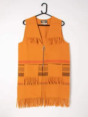 Rare 1960s vintage orange wool vest jacket with fringe detail from Lapp Lander - Large size