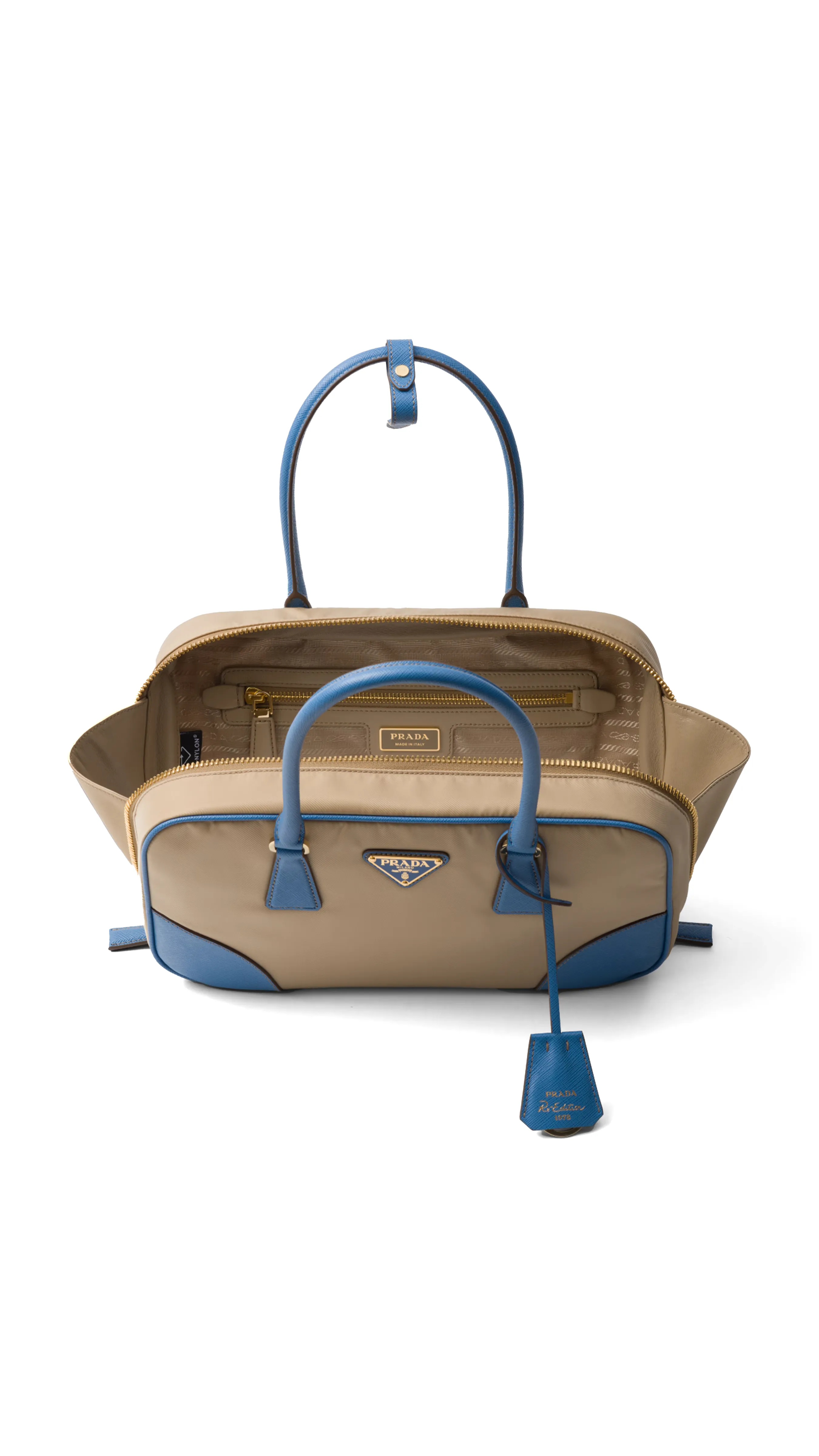 Re-Edition 1978 Nylon and Leather Two-Handle Bag Camel/Wave