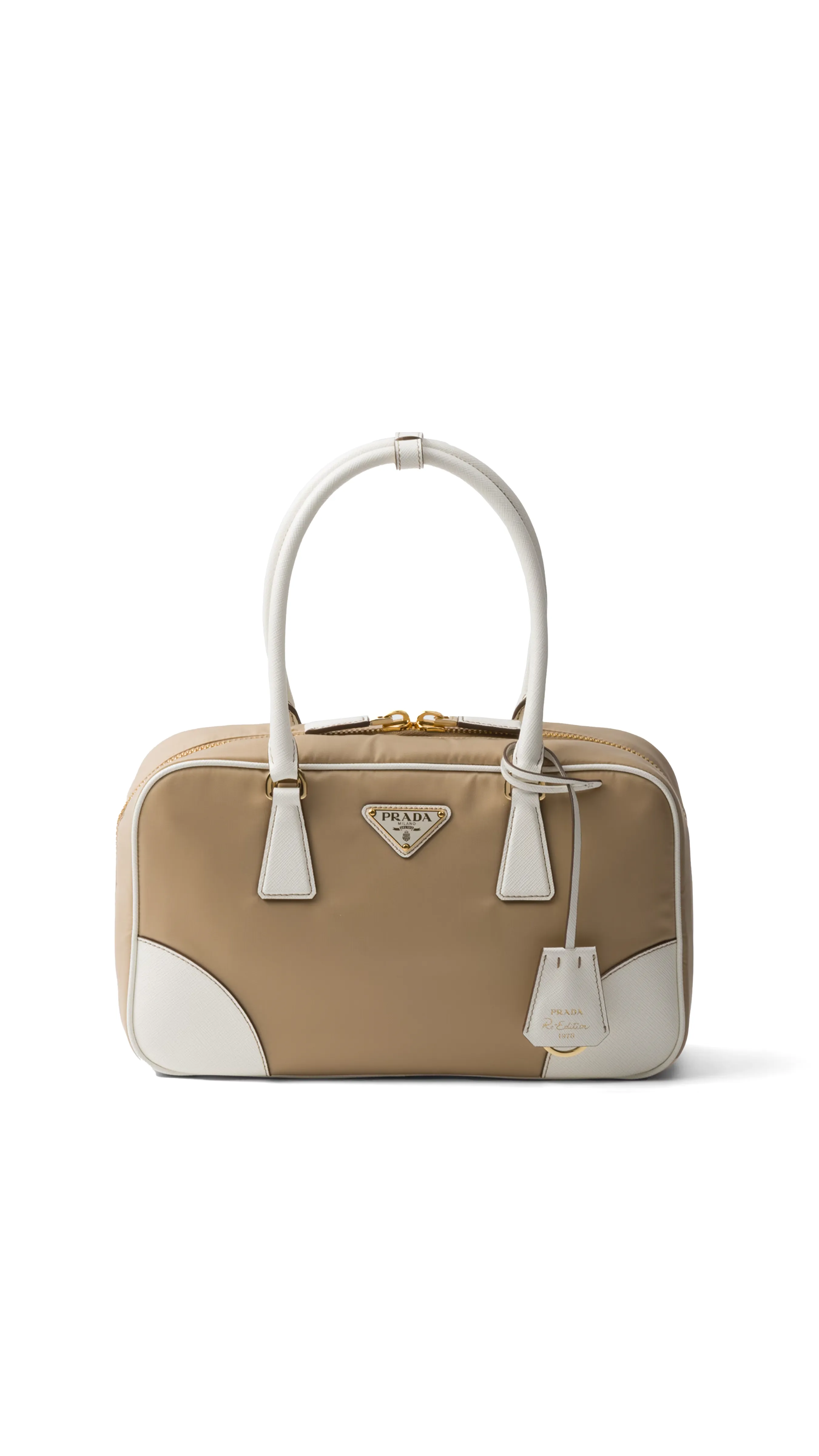 Re-Edition 1978 Nylon and Leather Two-Handle Bag Camel/White