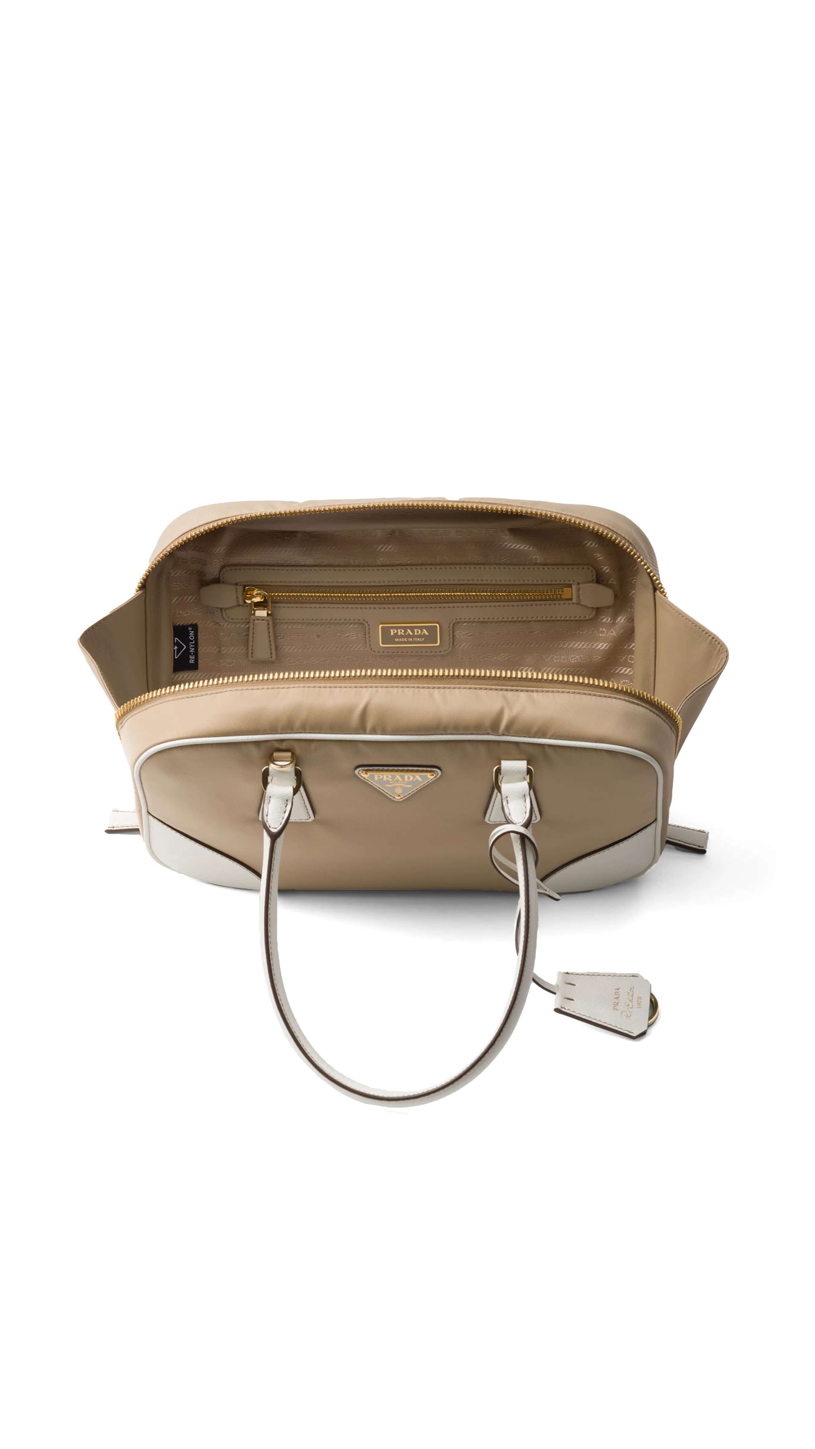 Re-Edition 1978 Nylon and Leather Two-Handle Bag Camel/White