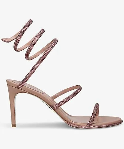 Rene Caovilla Pale Pink Cleo 80 Crystal Heeled Sandals