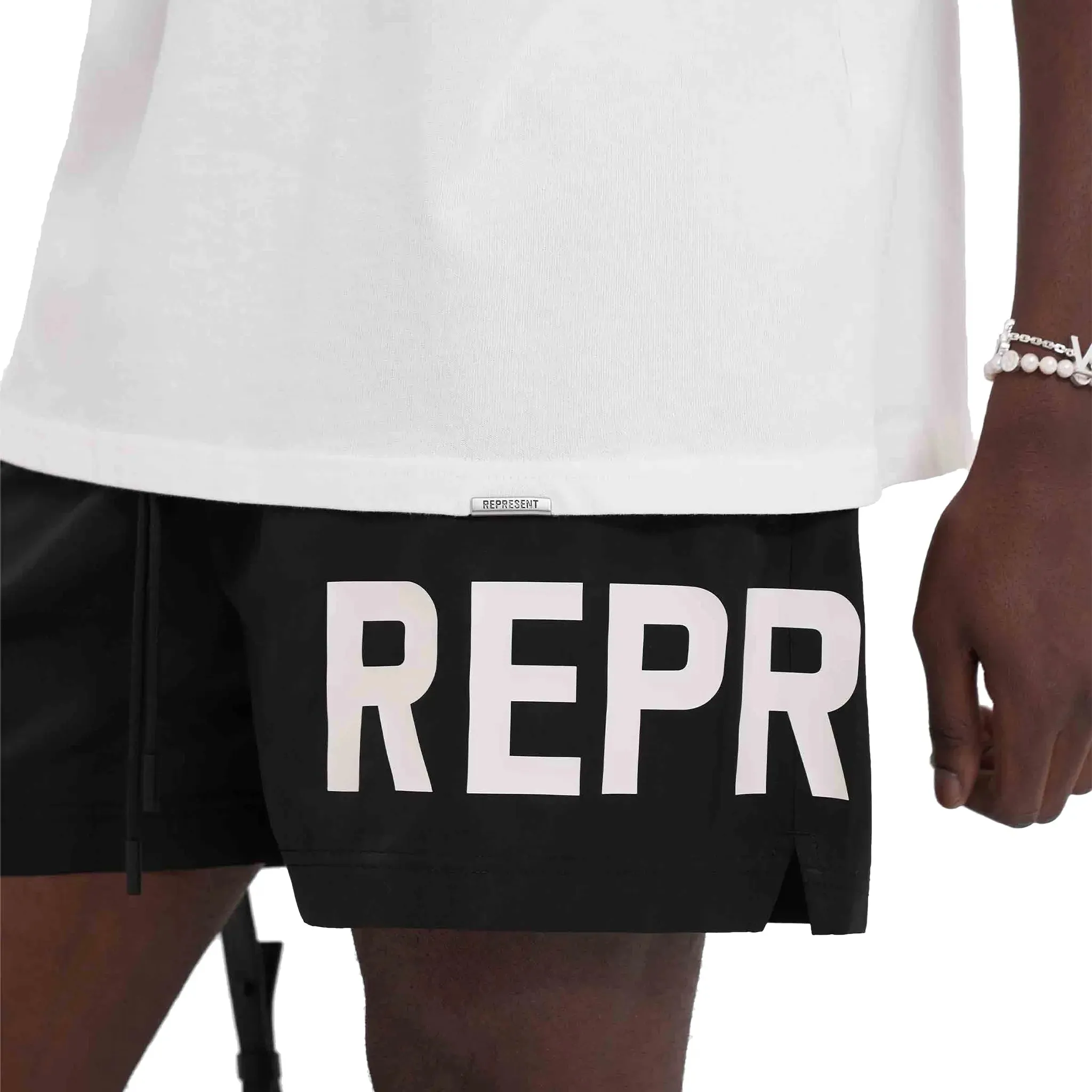 Represent Text Logo Swim Shorts in Black Color