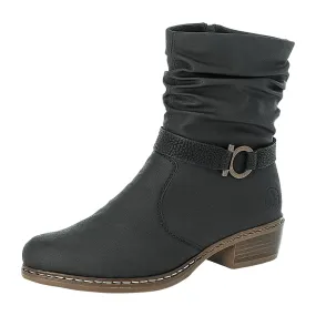 Rieker Women's Black Ankle Boots with Side Zipper and Warm Lining