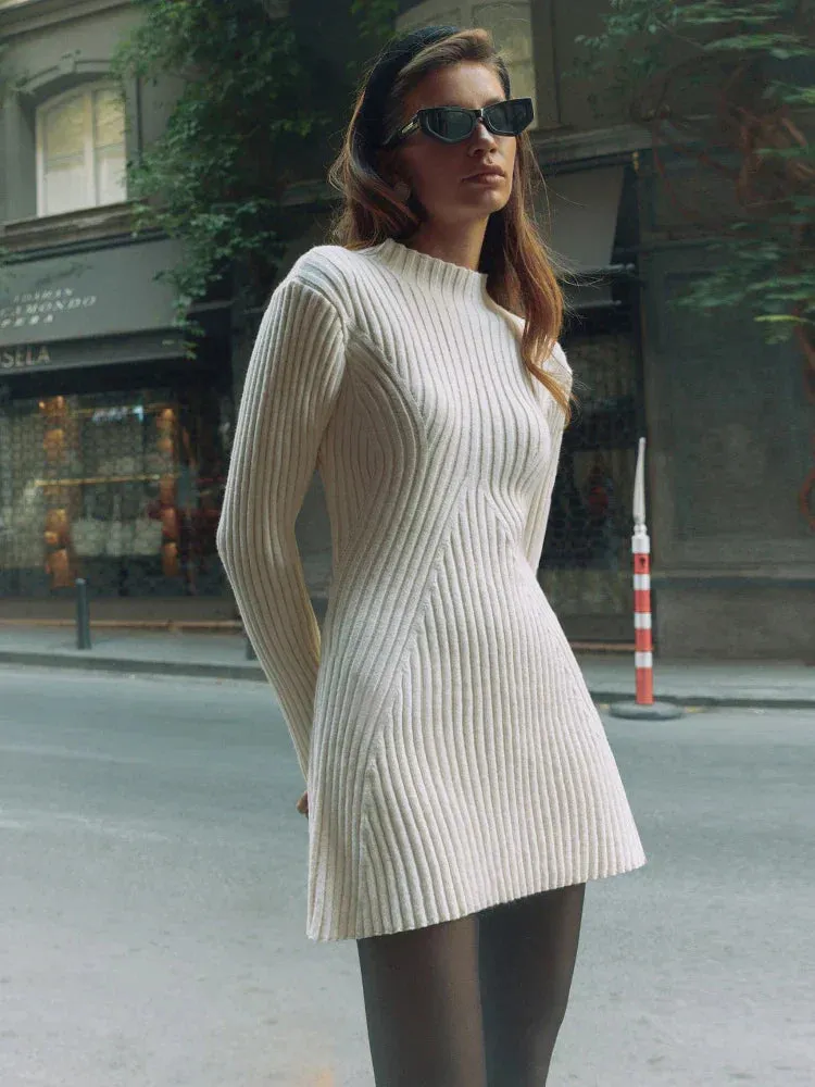 Robe Chic en Maille Ctelée à Manches Longues pour Femmes