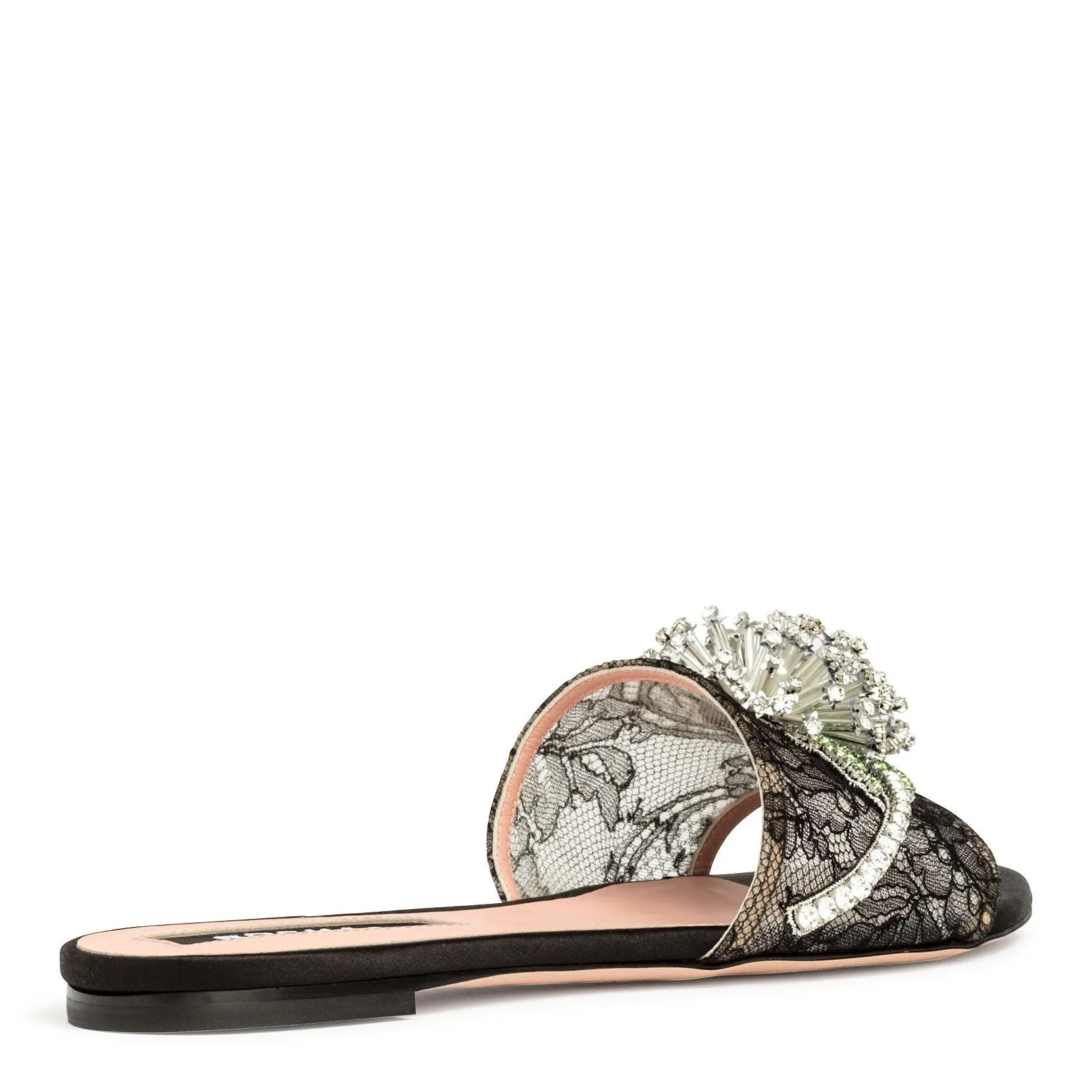 Rochas Black lace crystal embellished flat sandals