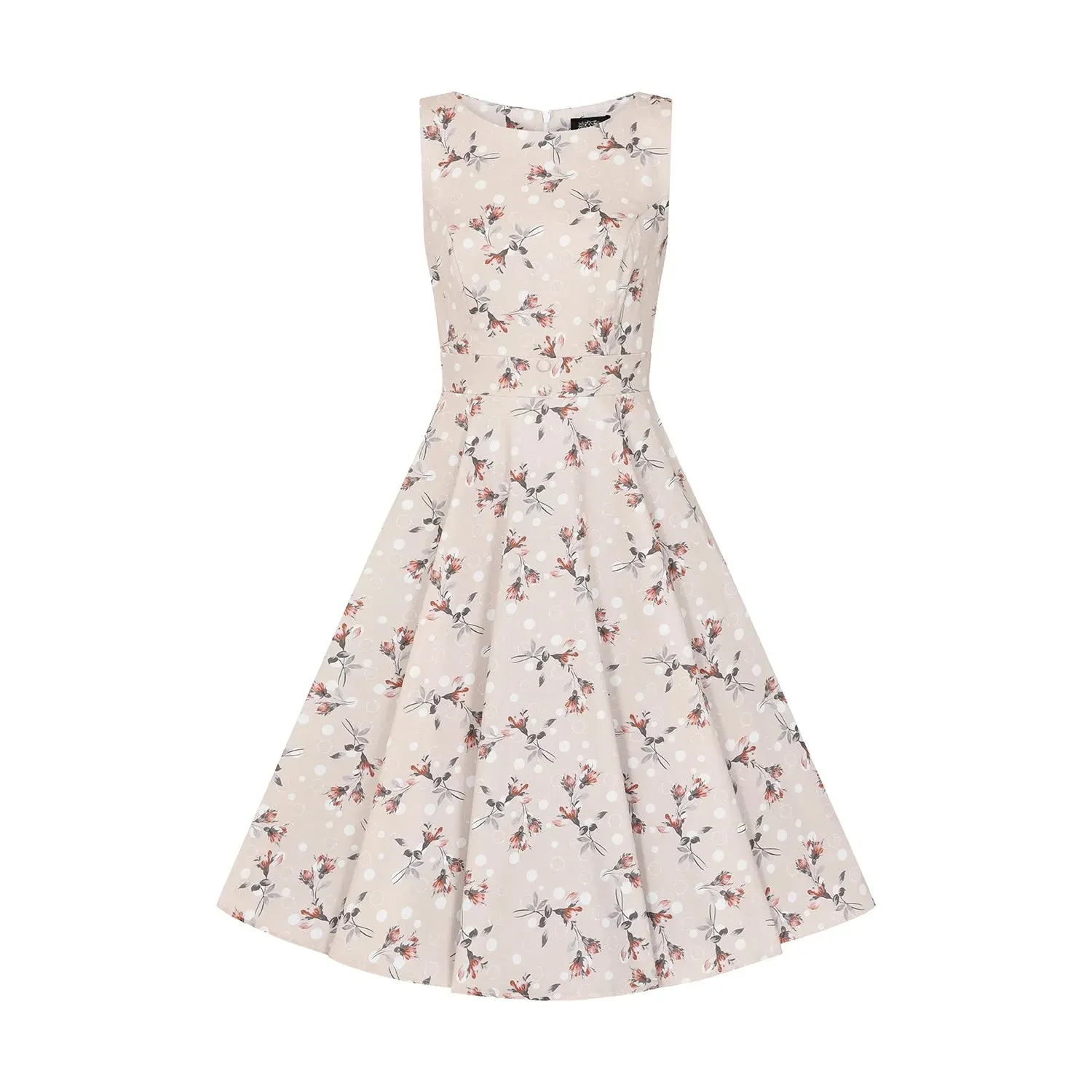 Salmon Pink Polka Dot Floral Sleeveless Tea Dress