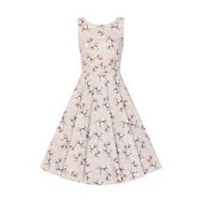 Salmon Pink Polka Dot Floral Sleeveless Tea Dress