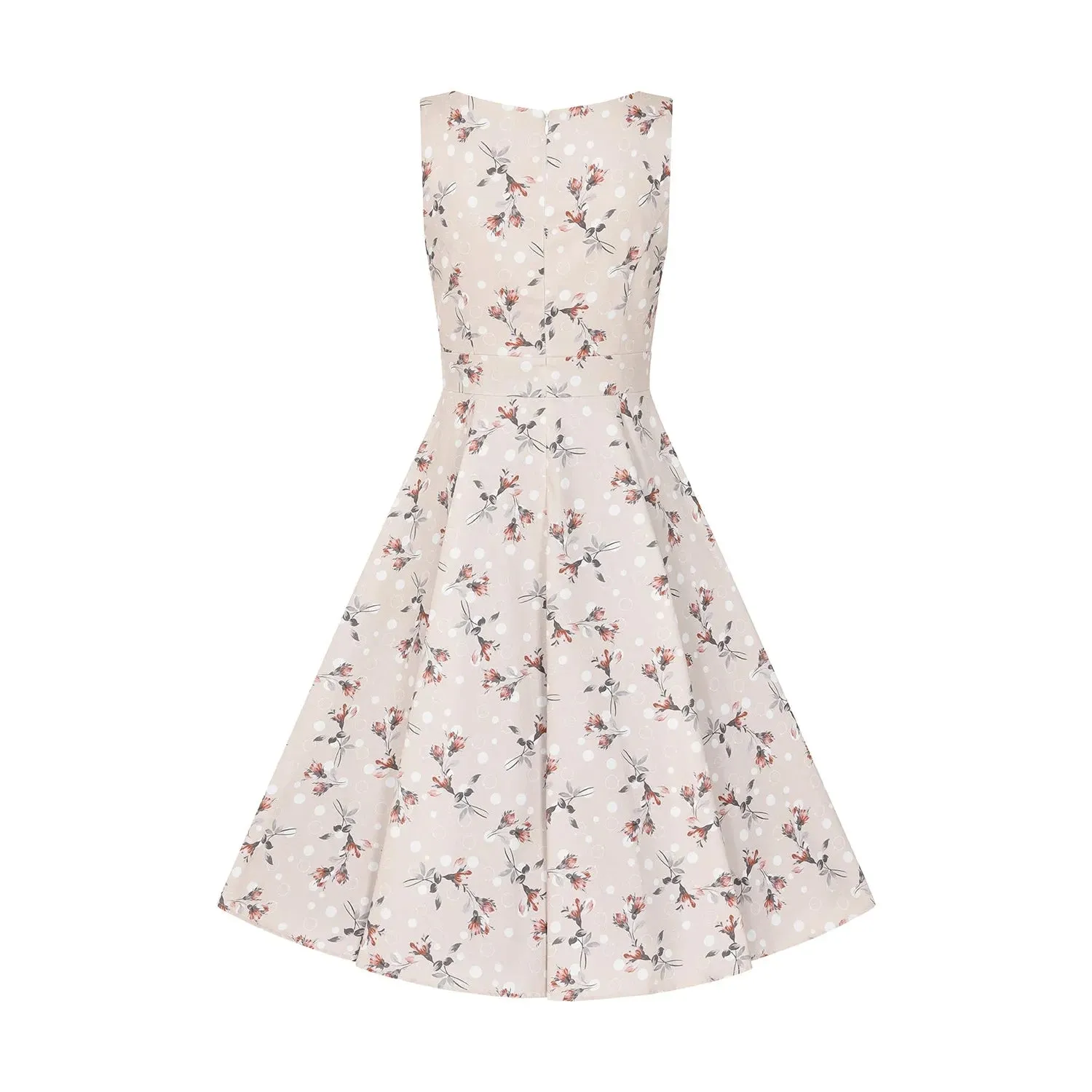 Salmon Pink Polka Dot Floral Sleeveless Tea Dress