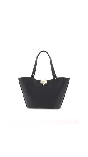 Small Grainy Calfskin Rockstud Bag - Black