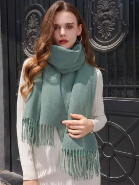 Solid Color Reversible Scarf with Fringe - Fashionable Chic Style