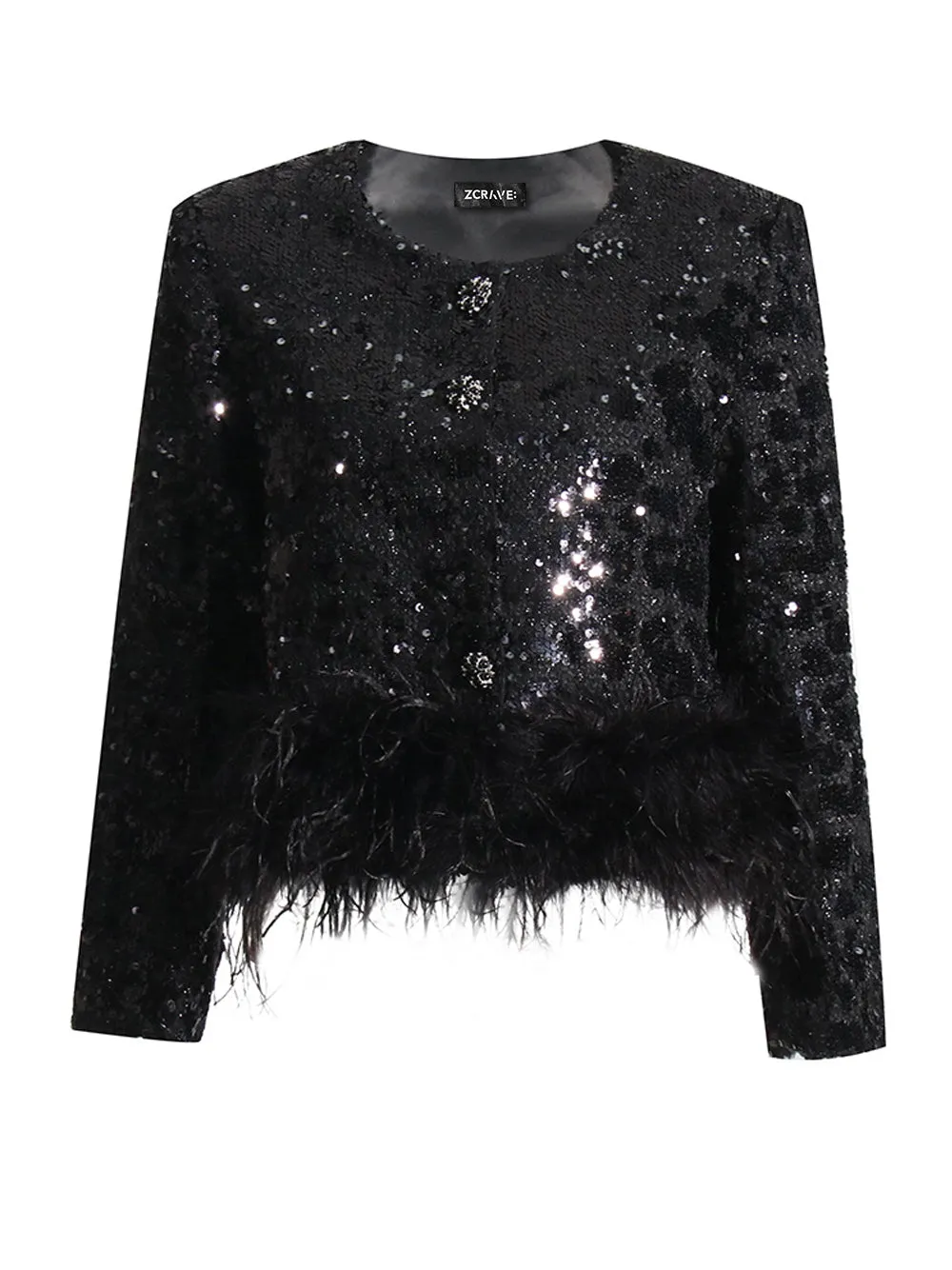 Sparkling Sequins and Feather Jacket by RELLE