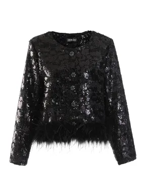 Sparkling Sequins and Feather Jacket by RELLE