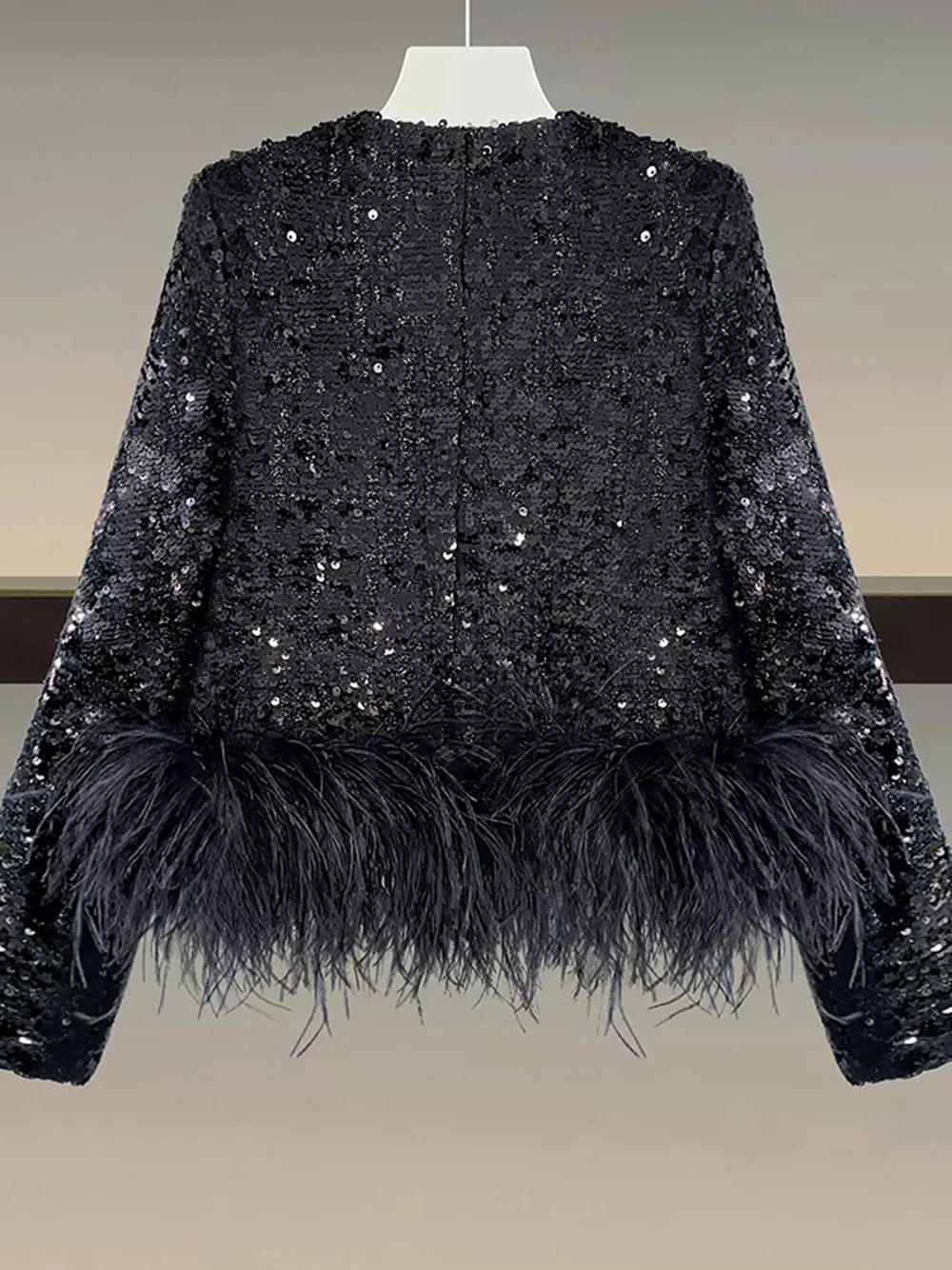 Sparkling Sequins and Feather Jacket by RELLE