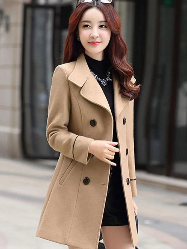 Spring Pea Coat for Women with Turndown Collar - Outerwear