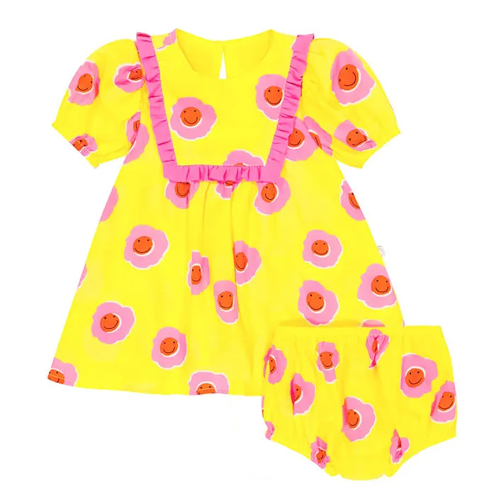 Stella McCartney Yellow Baby Dress With Flower Print All Over