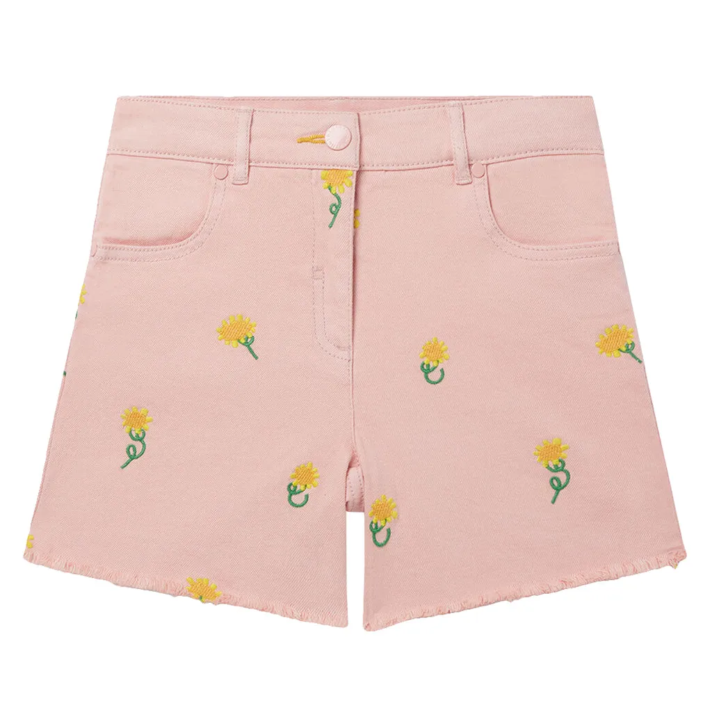 Pink Shorts With Embroidered Sunflowers from Stella McCartney Child