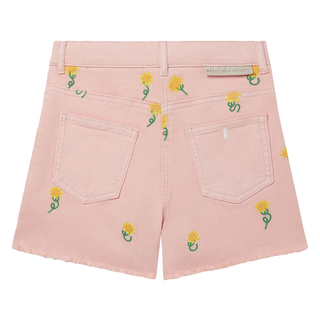 Pink Shorts With Embroidered Sunflowers from Stella McCartney Child