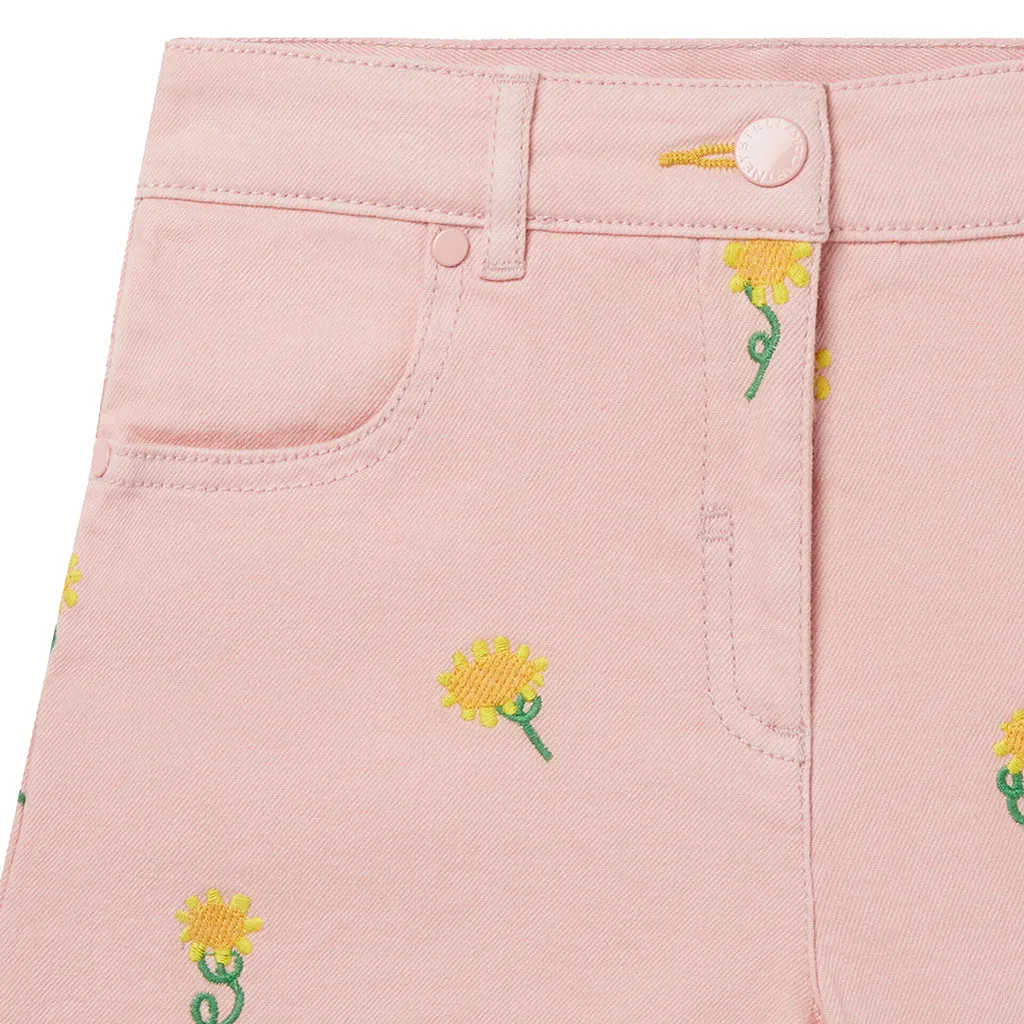 Pink Shorts With Embroidered Sunflowers from Stella McCartney Child