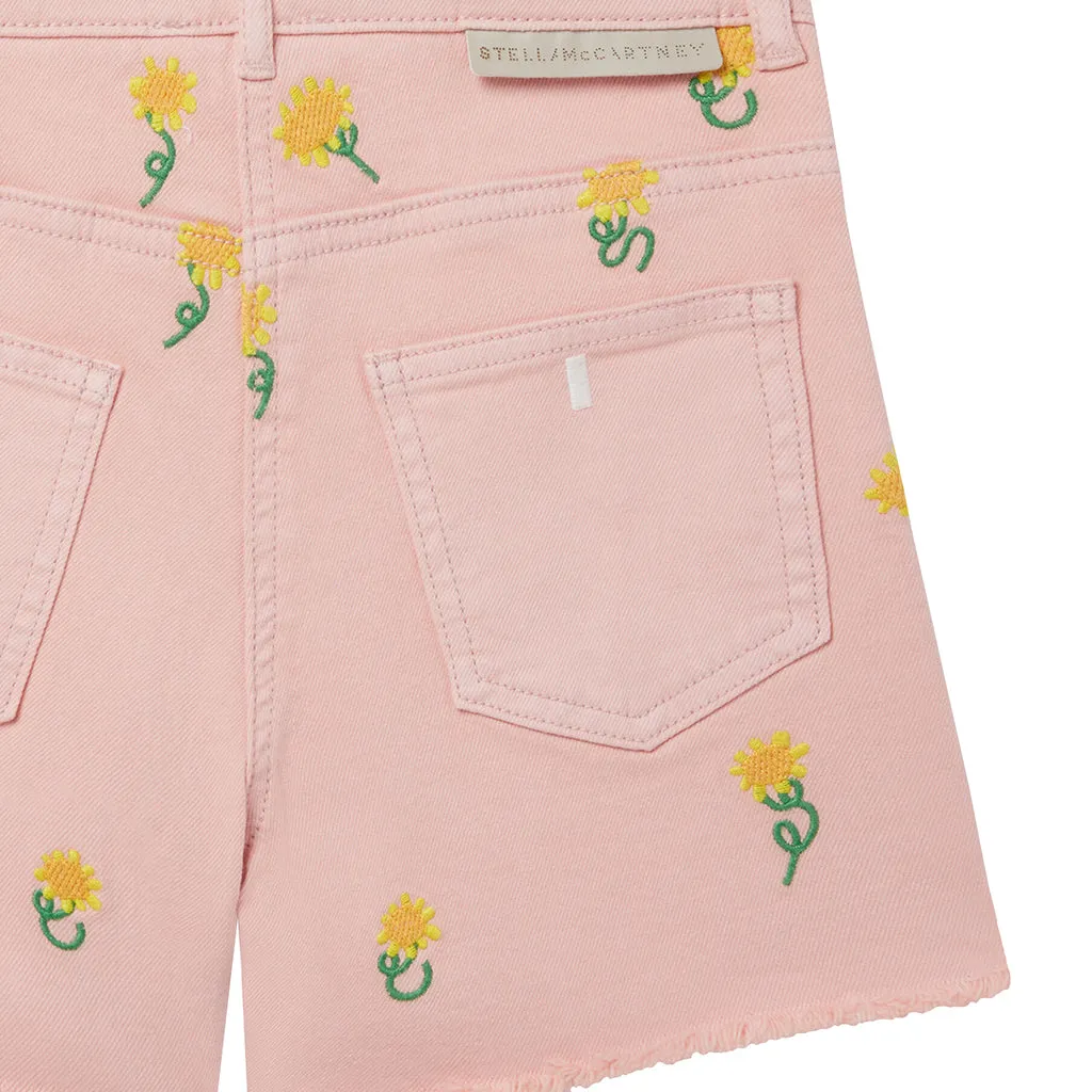 Pink Shorts With Embroidered Sunflowers from Stella McCartney Child