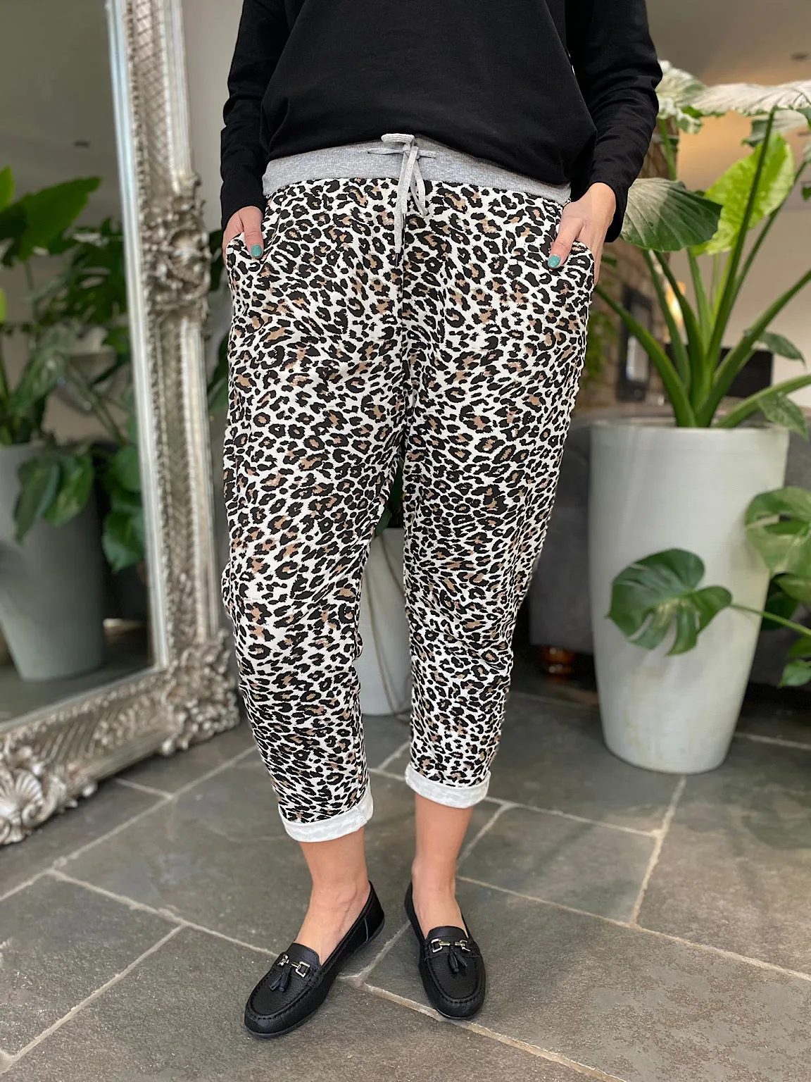 Stone Leopard Print Joggers