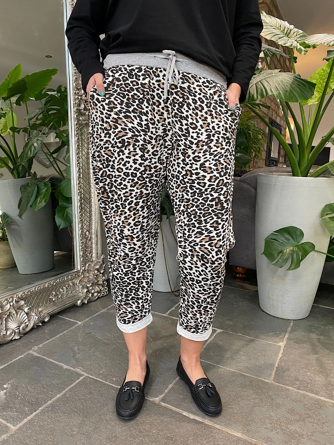 Stone Leopard Print Joggers