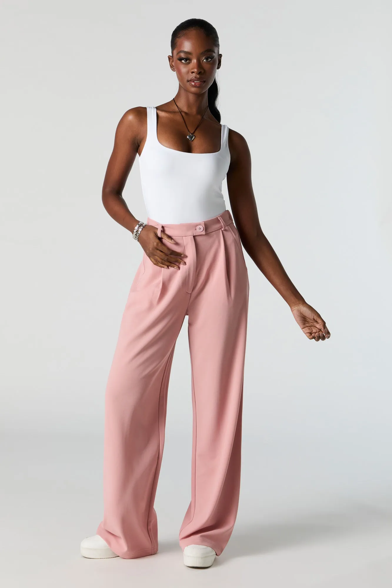 Straight Leg Dress Pants in Crepe Fabric