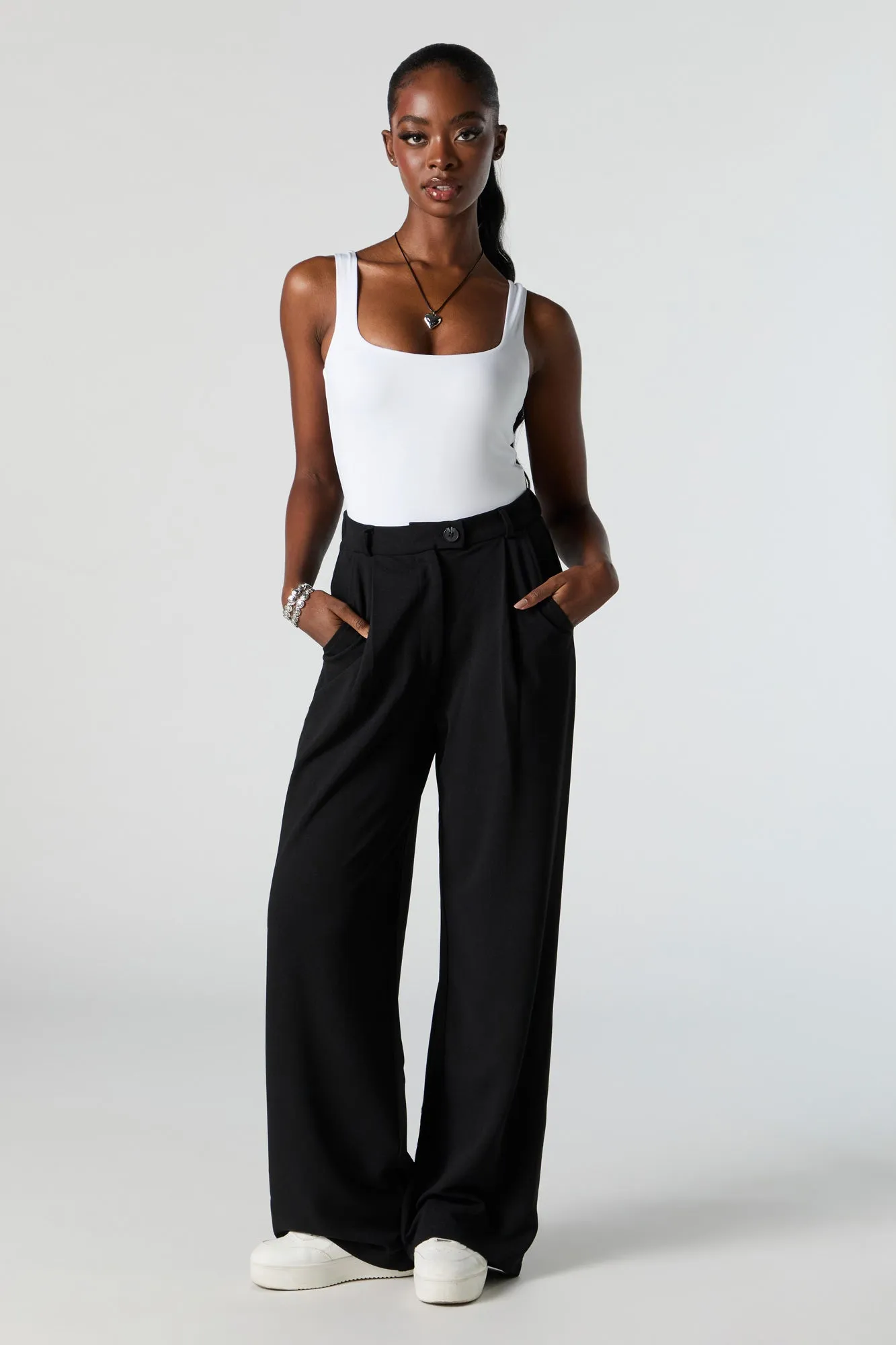 Straight Leg Dress Pants in Crepe Fabric