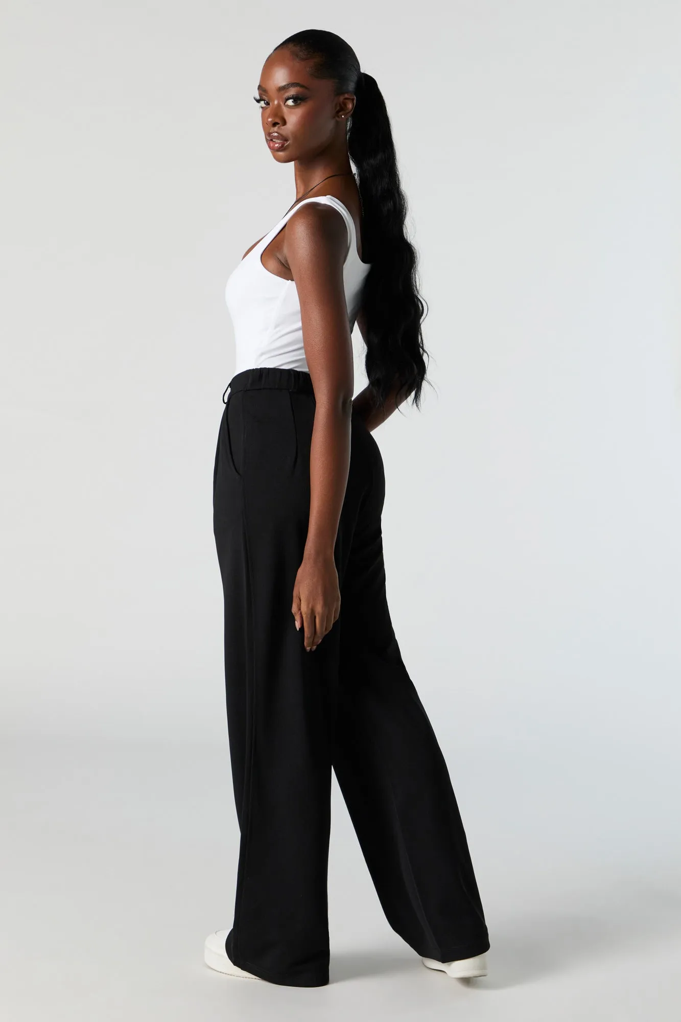 Straight Leg Dress Pants in Crepe Fabric