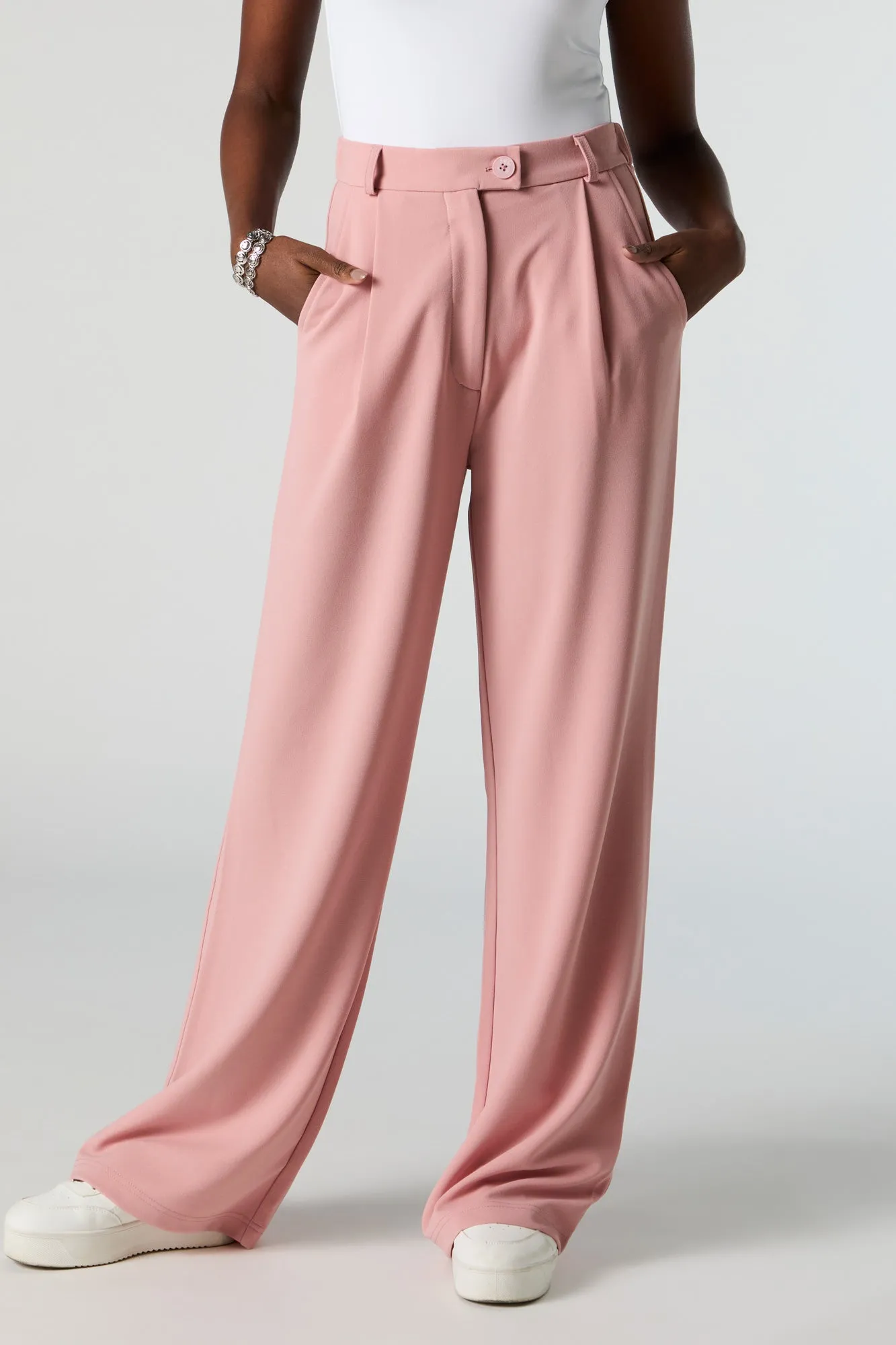 Straight Leg Dress Pants in Crepe Fabric