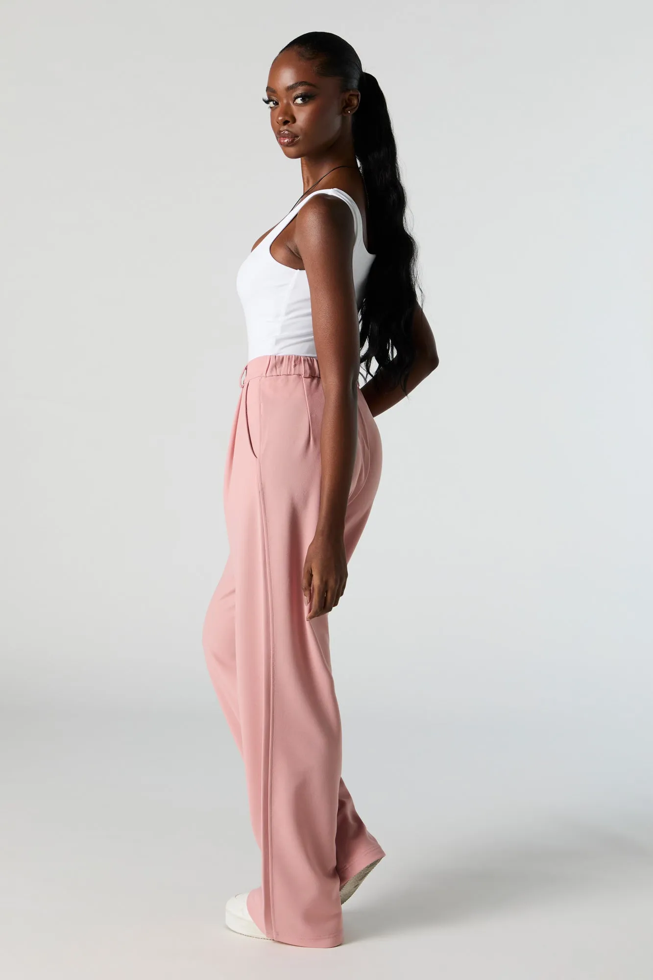 Straight Leg Dress Pants in Crepe Fabric