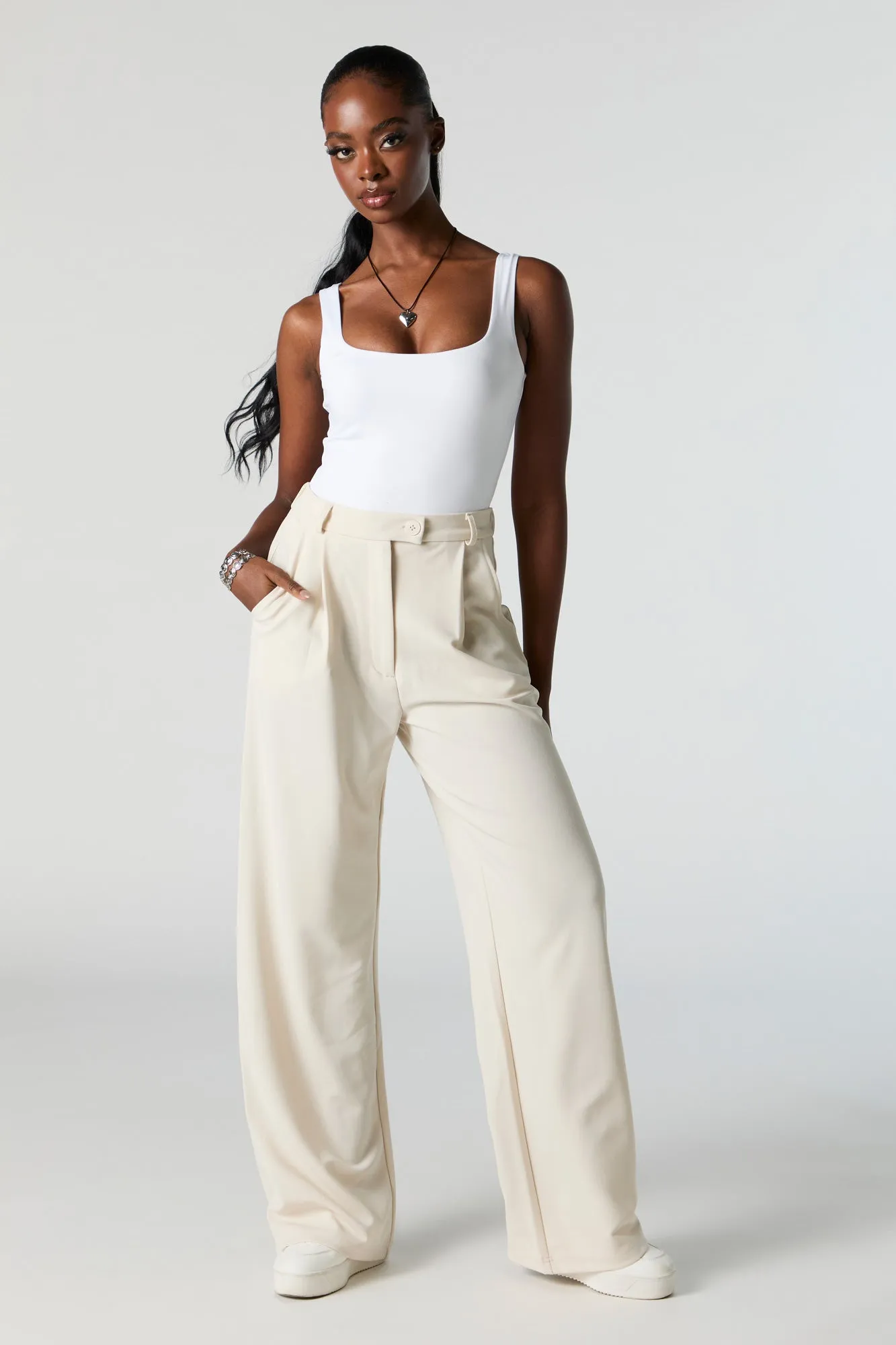 Straight Leg Dress Pants in Crepe Fabric