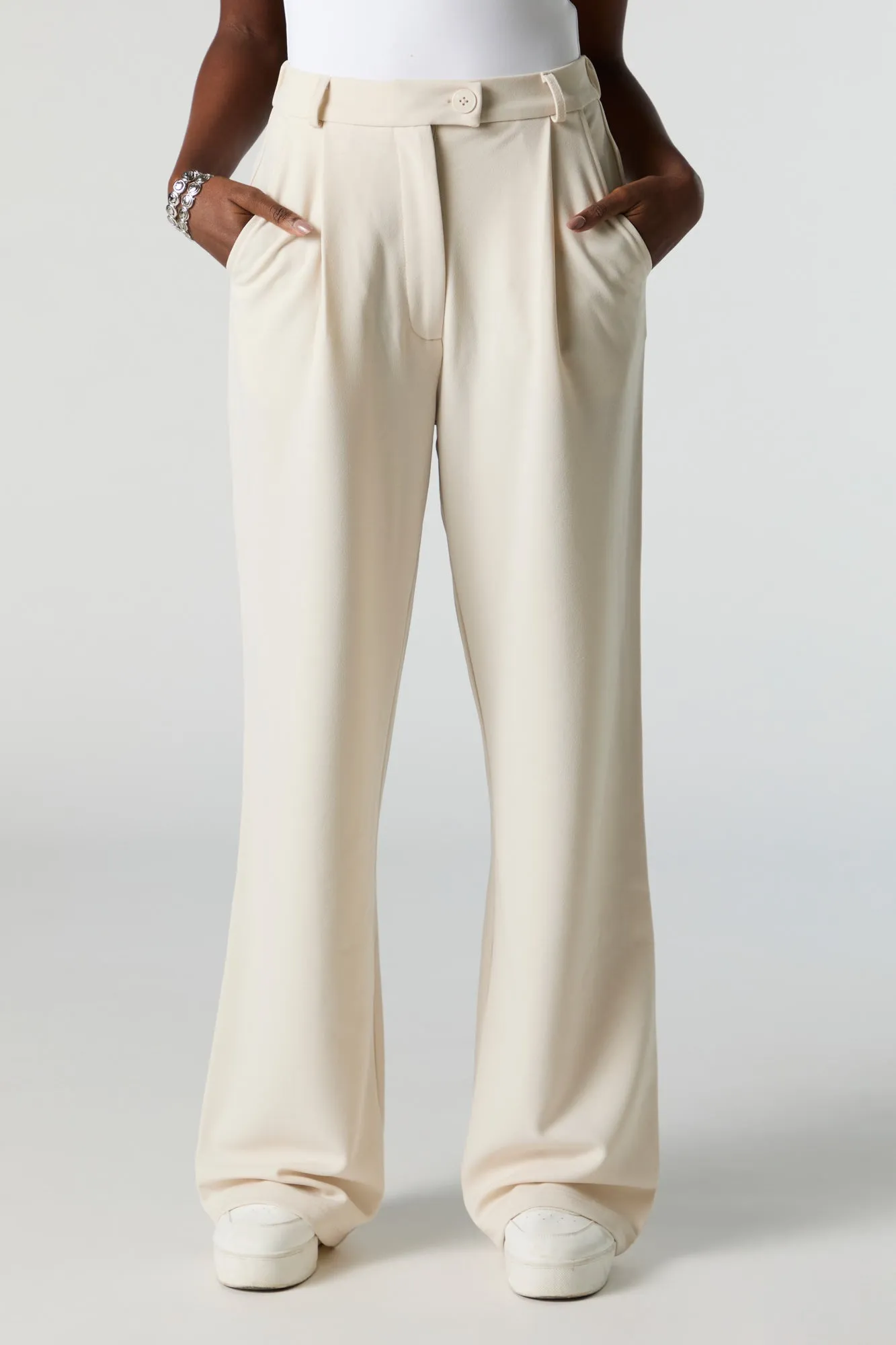 Straight Leg Dress Pants in Crepe Fabric